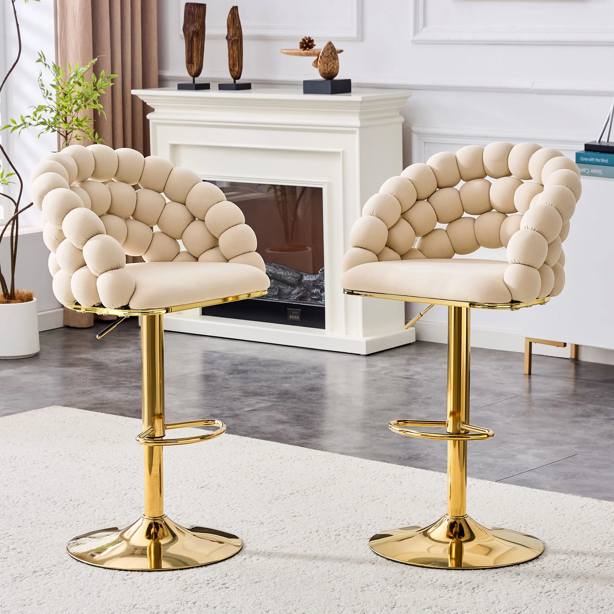 Puffy Bubble Chair, Ball Chain (Set of 2) - Beige / Gold - Image 6