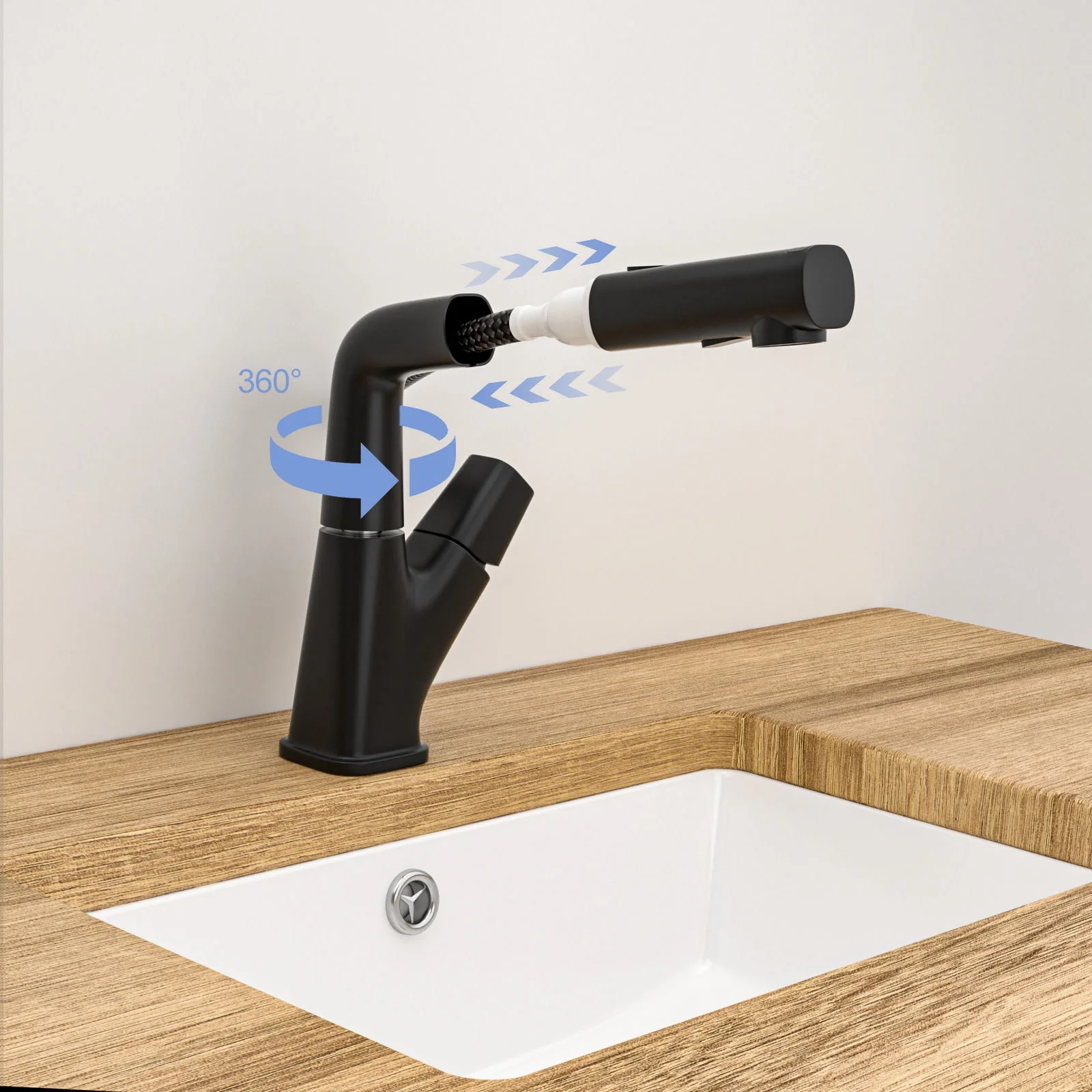 Pull Down Bathroom Sink Faucet With Three Water Modes And Construction - Matte Black - Image 2