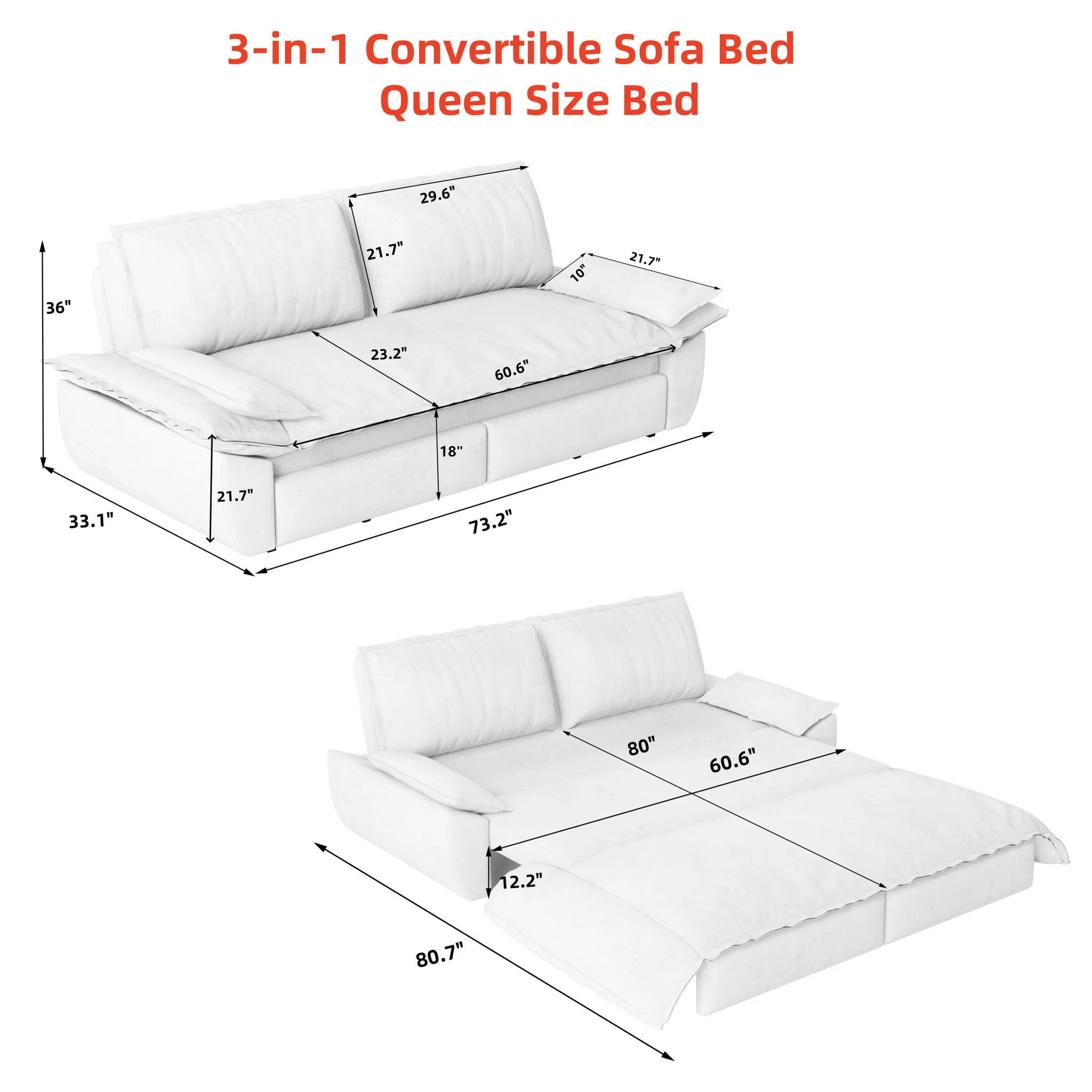Pull Out 3-In-1 Convertible Sleeper Sofa - Image 7