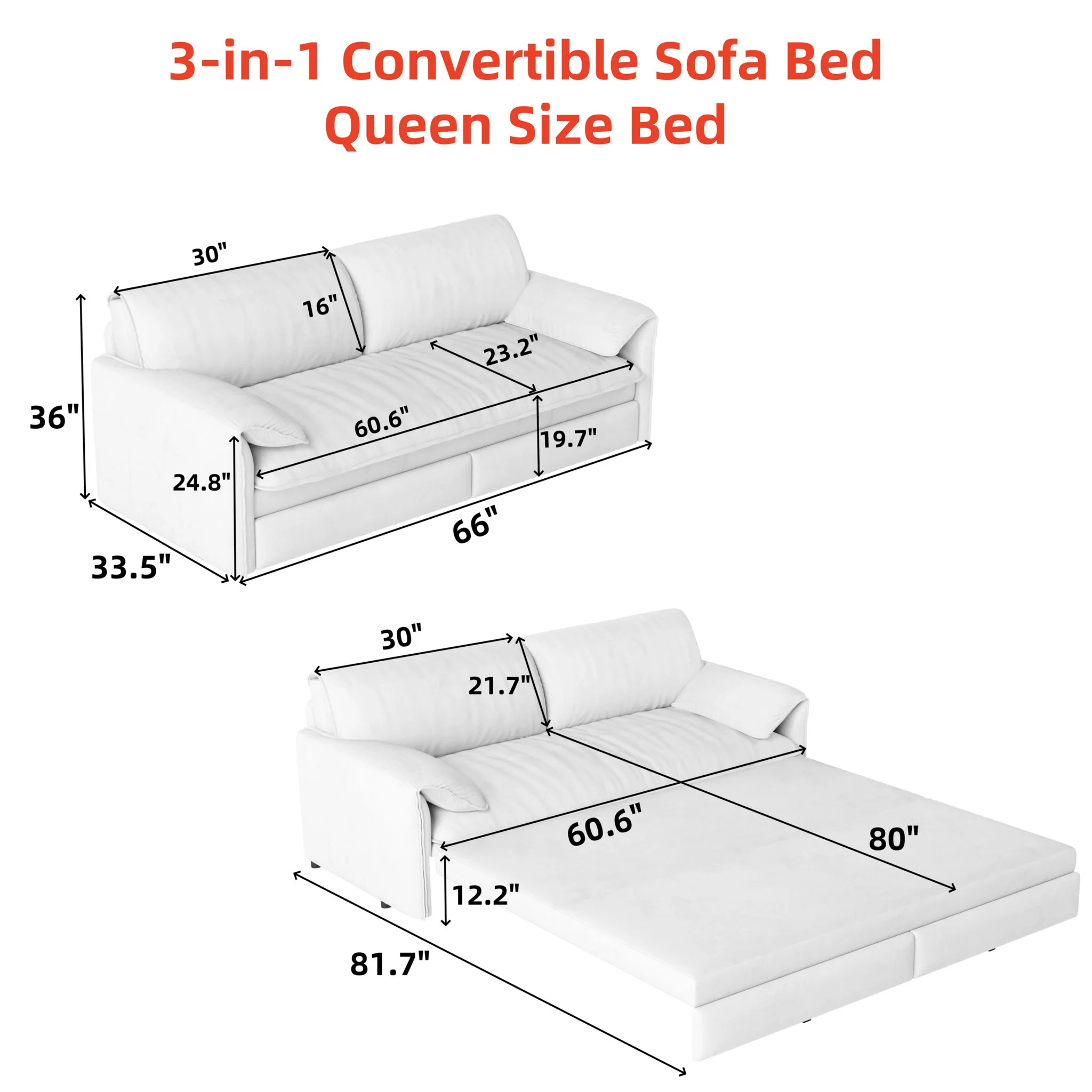 Pull Out 3 In 1 Convertible Sleeper Sofa With Side Storage, Multi Functional - Image 10