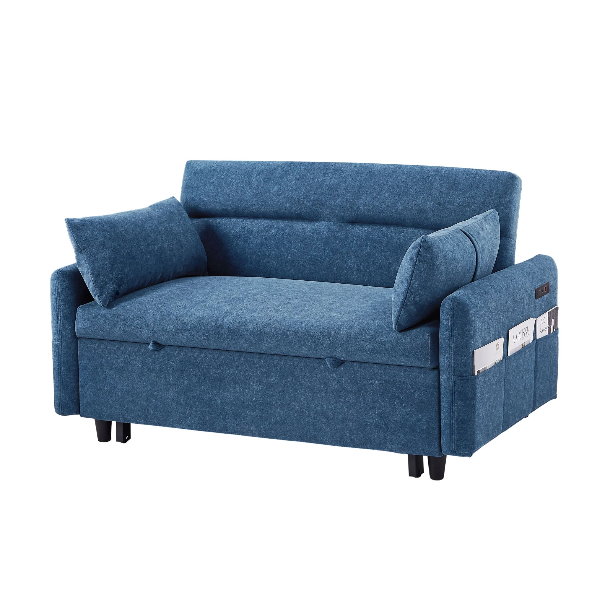 Pull Out Sleep Sofa Bed Loveseats Sofa Couch With Adjsutable Backrest, Storage Pockets, 2 Soft Pillows, USB Ports For Living Room, Bedroom, Apartment, Office - Image 2