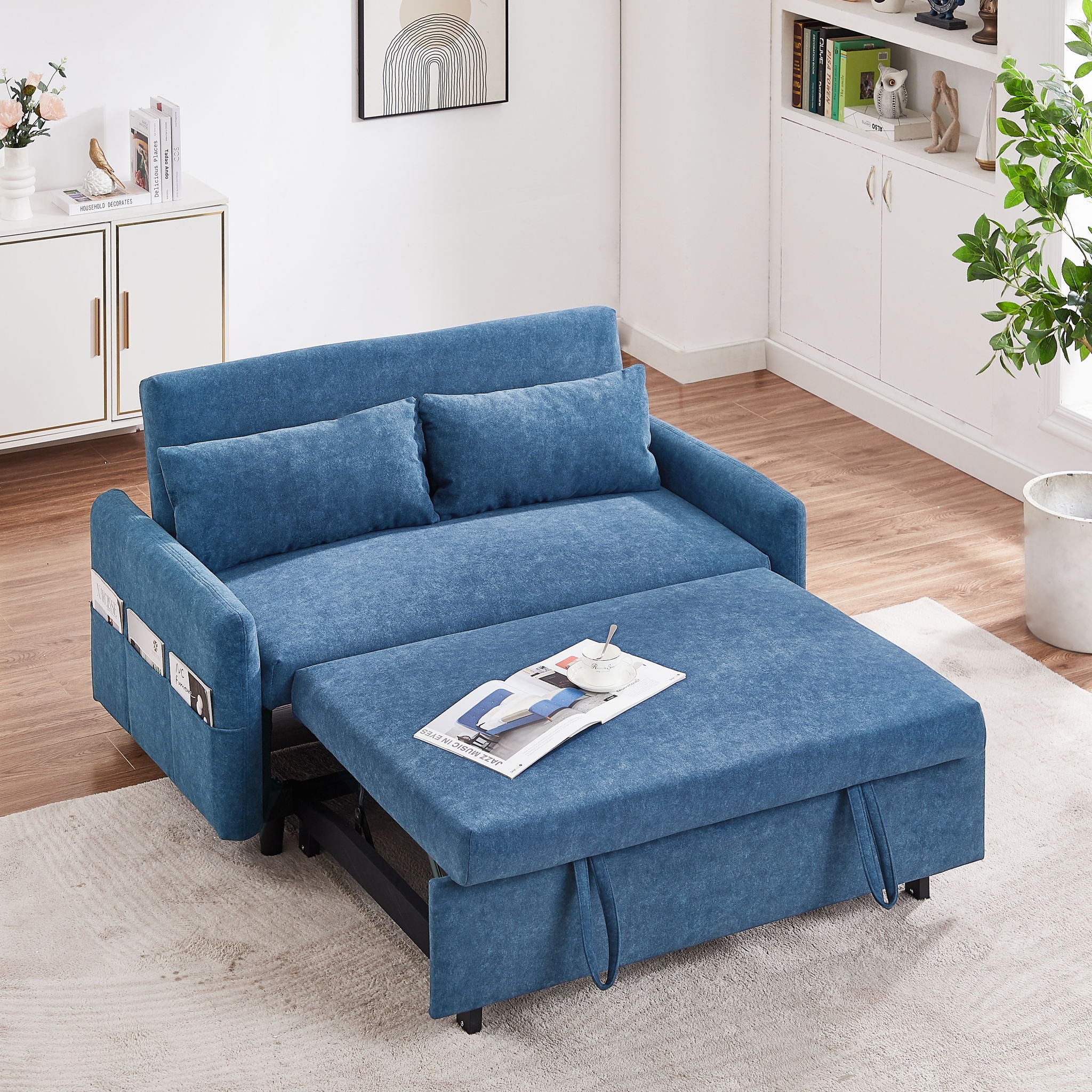 Pull Out Sleep Sofa Bed Loveseats Sofa Couch With Adjsutable Backrest, Storage Pockets, 2 Soft Pillows, USB Ports For Living Room, Bedroom, Apartment, Office - Image 21