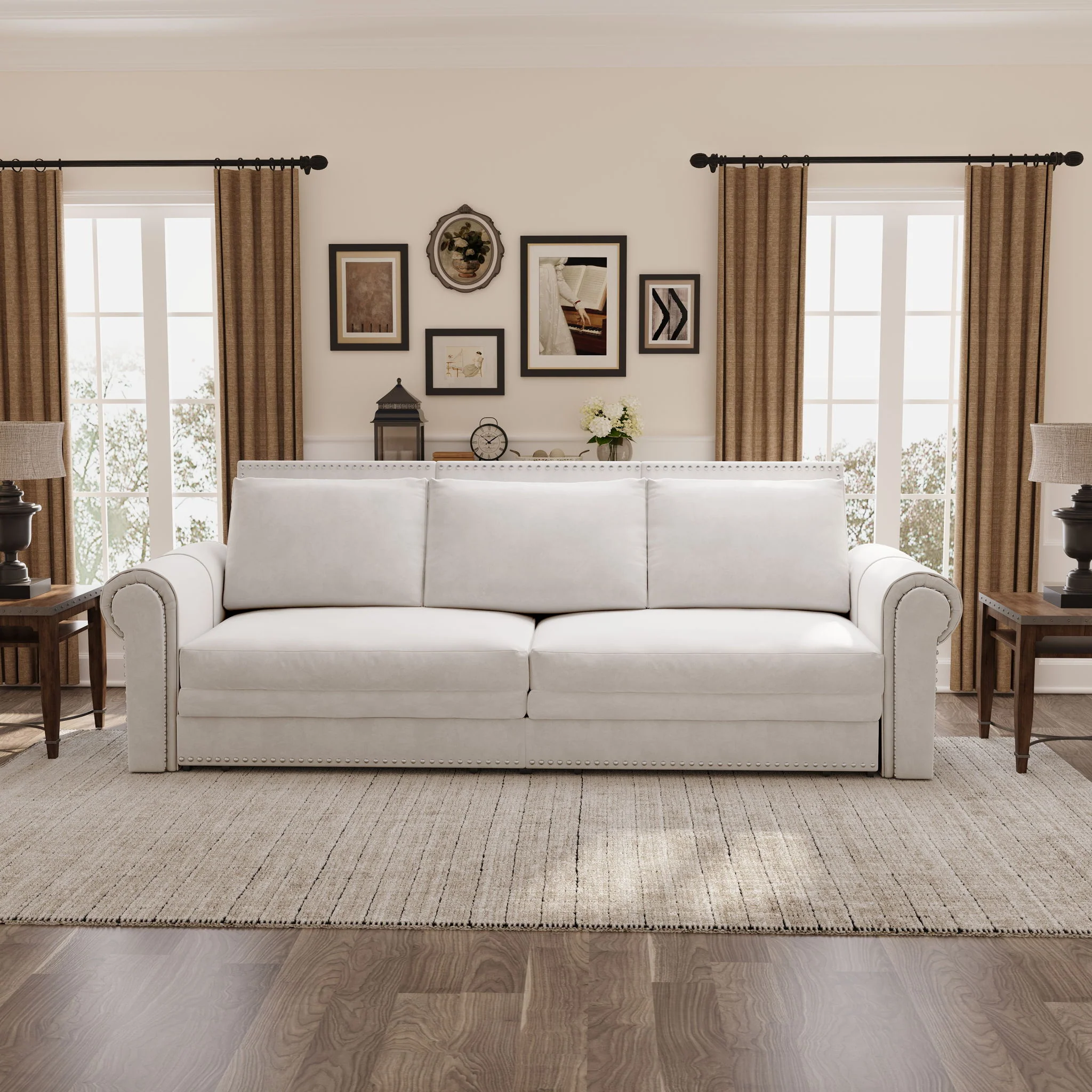 Pull Out Sofa Bed 3 In 1 Convertible Sleeper Sofa With Nailhead Trim & Rolled Arm, Multi Functional - Image 9