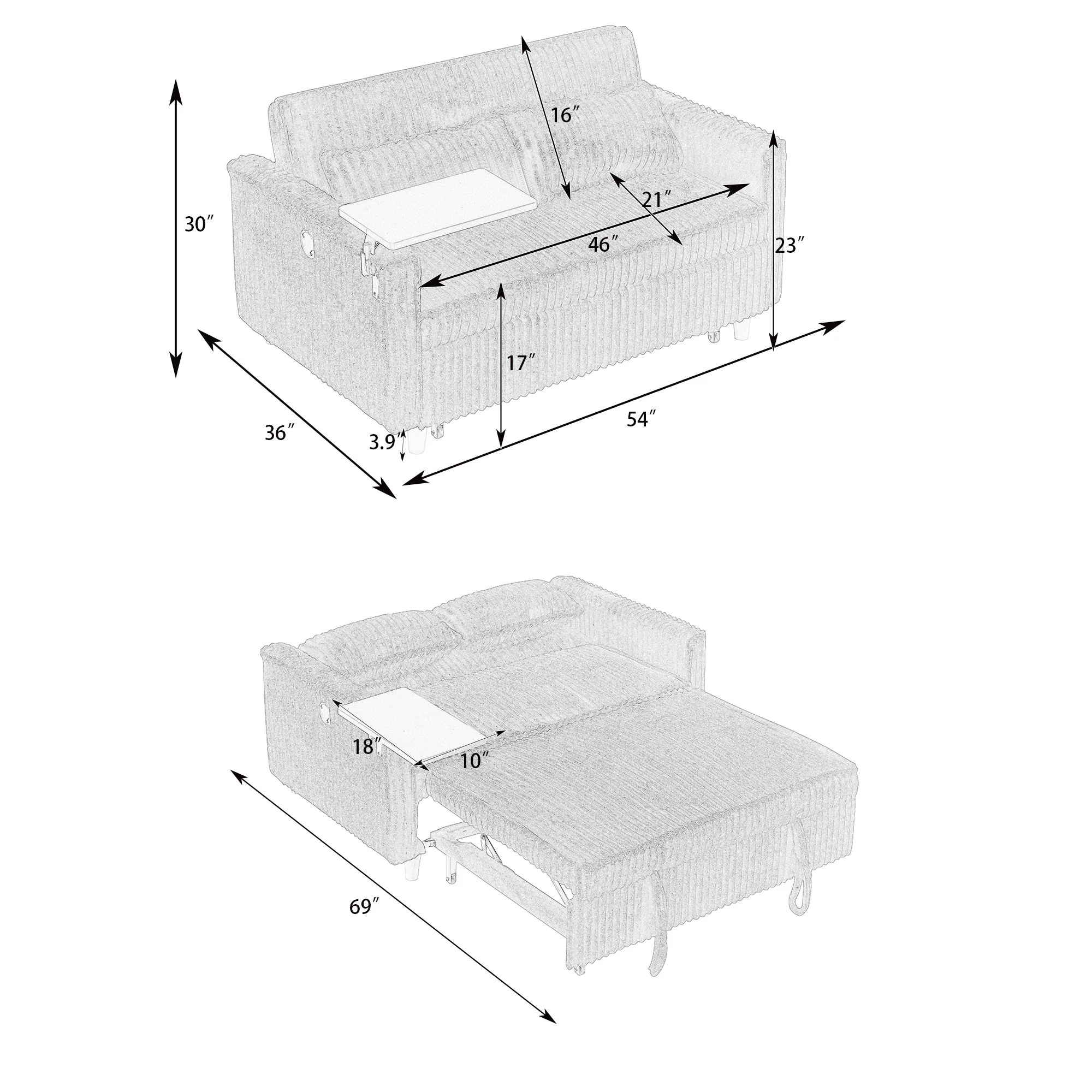 Pull Out Sofa With Movable Tabletop And USB Ports - Image 24