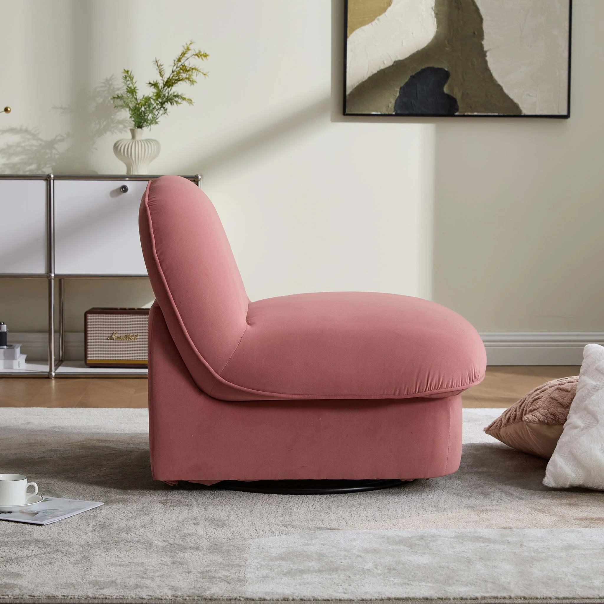 Pumpkin Shaped Swivel Accent Chair, 360 Degree Rotation For Living Room - Image 16