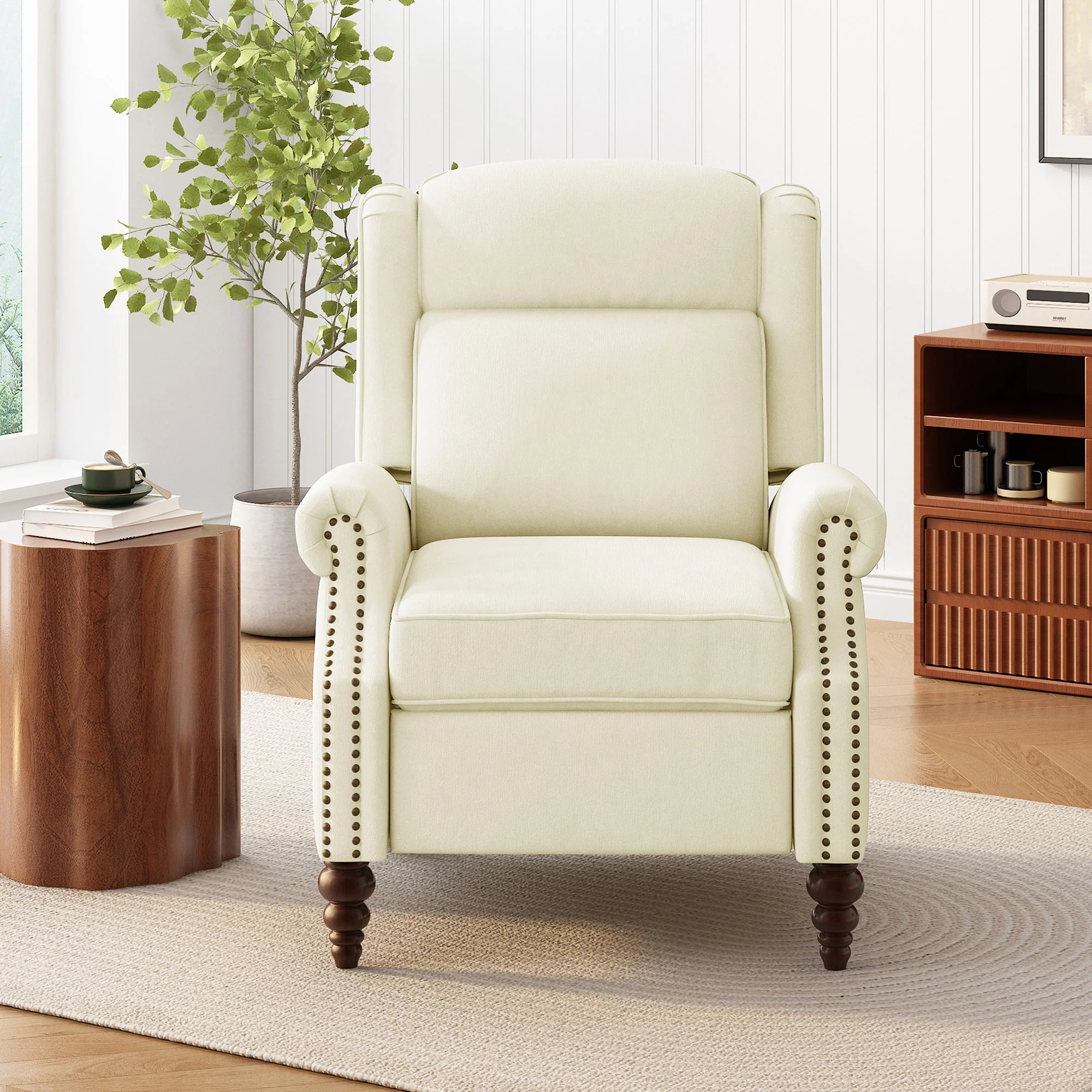 Push Back Recliner Chair Upholstered Recliner Armchair With Classic Wing Back And Solid Gourd-Shaped Legs - Image 5