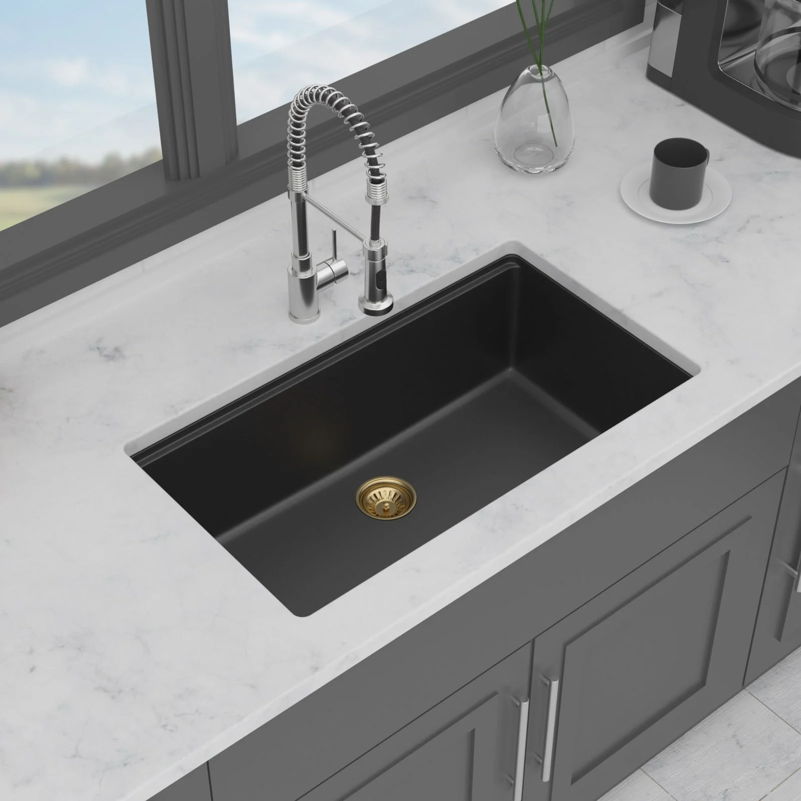 Quartz Composite Kitchen Sink With Undermount Design, Durable Single Bowl Workstation - Image 12