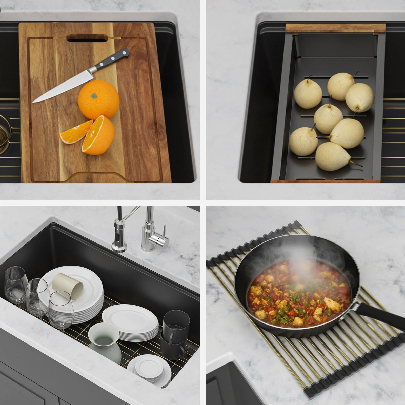 Quartz Composite Kitchen Sink With Undermount Design, Durable Single Bowl Workstation - Image 5