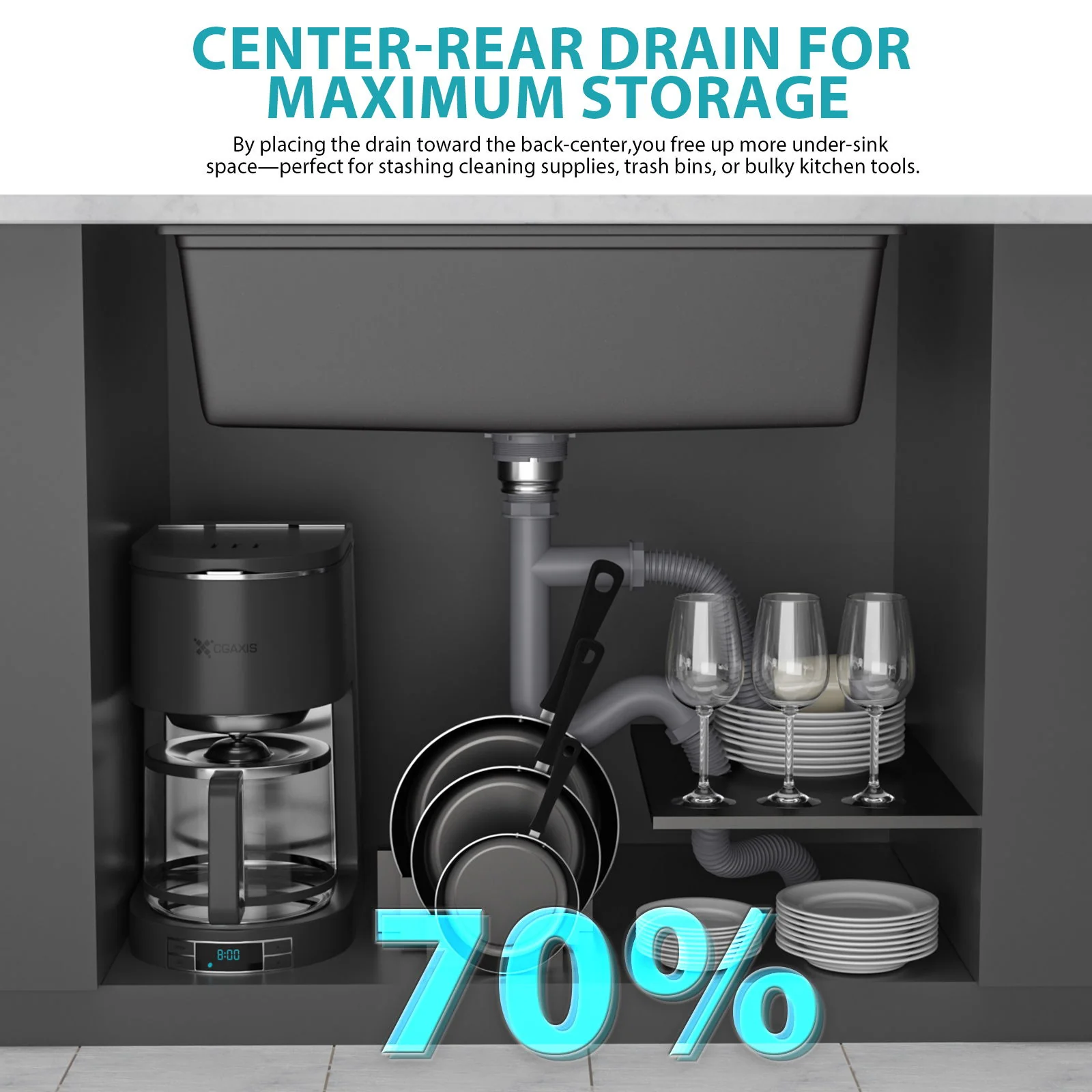 Quartz Composite Kitchen Sink With Undermount Design, Durable Single Bowl Workstation - Image 6