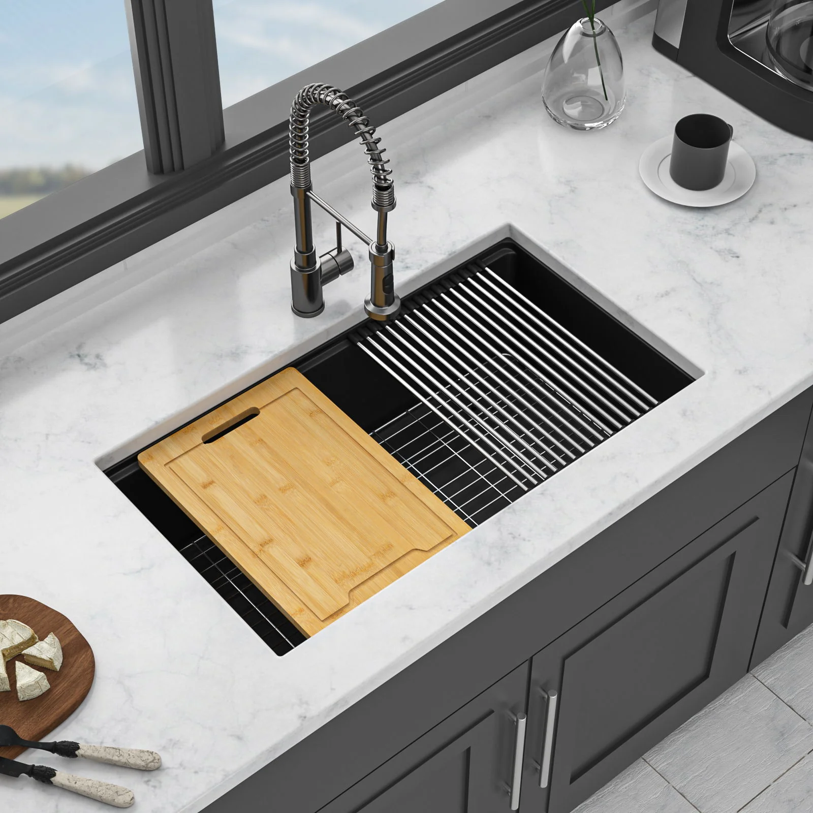 Quartz Kitchen Sink, Composite Workstation, Undermount - Image 12