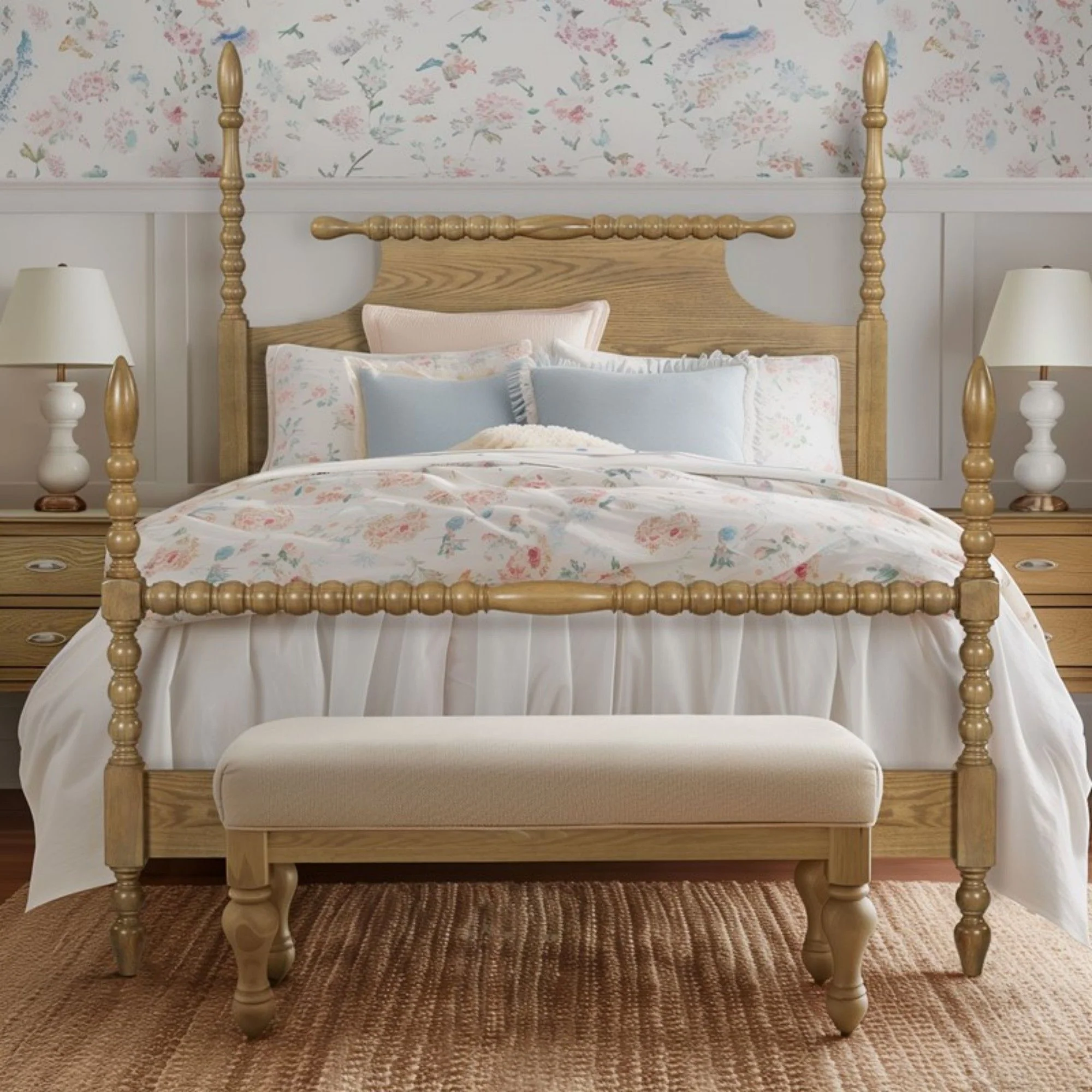Queen Bed Turned Legs - Natural - Image 3
