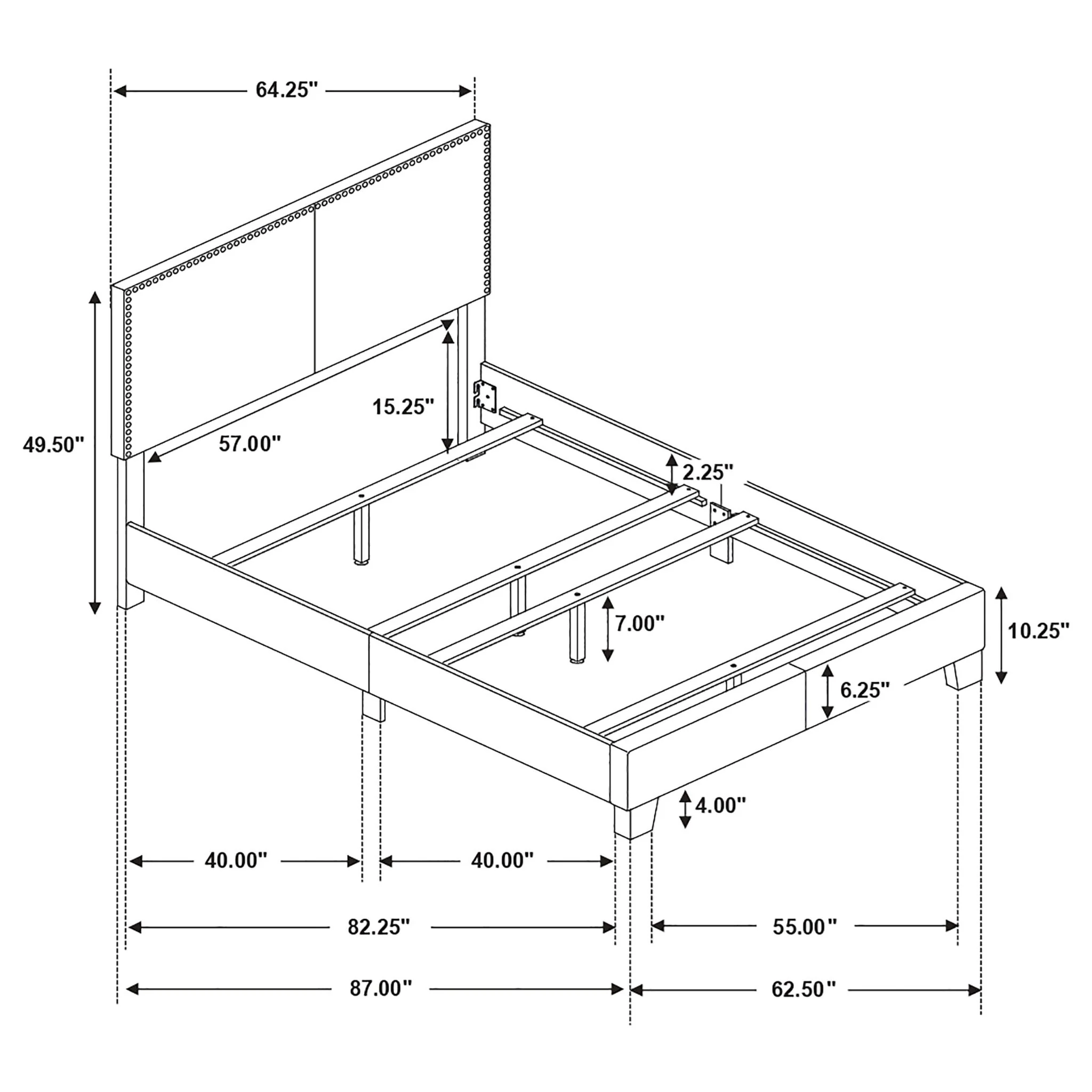 Queen Bed With Nailhead Trim - Charcoal - Image 3