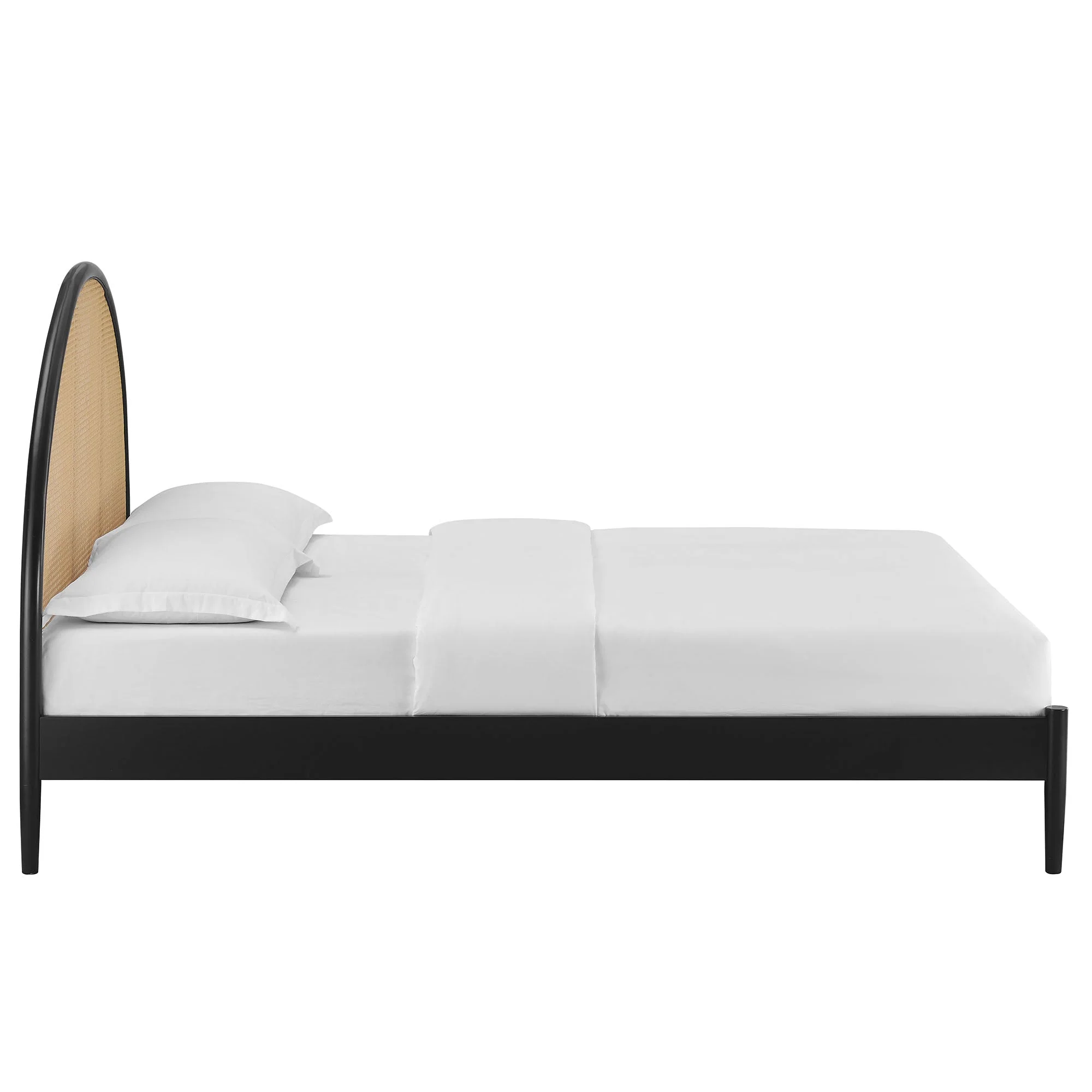 Queen Black Arched Rattan Cane Wood Platform Bed - Image 5