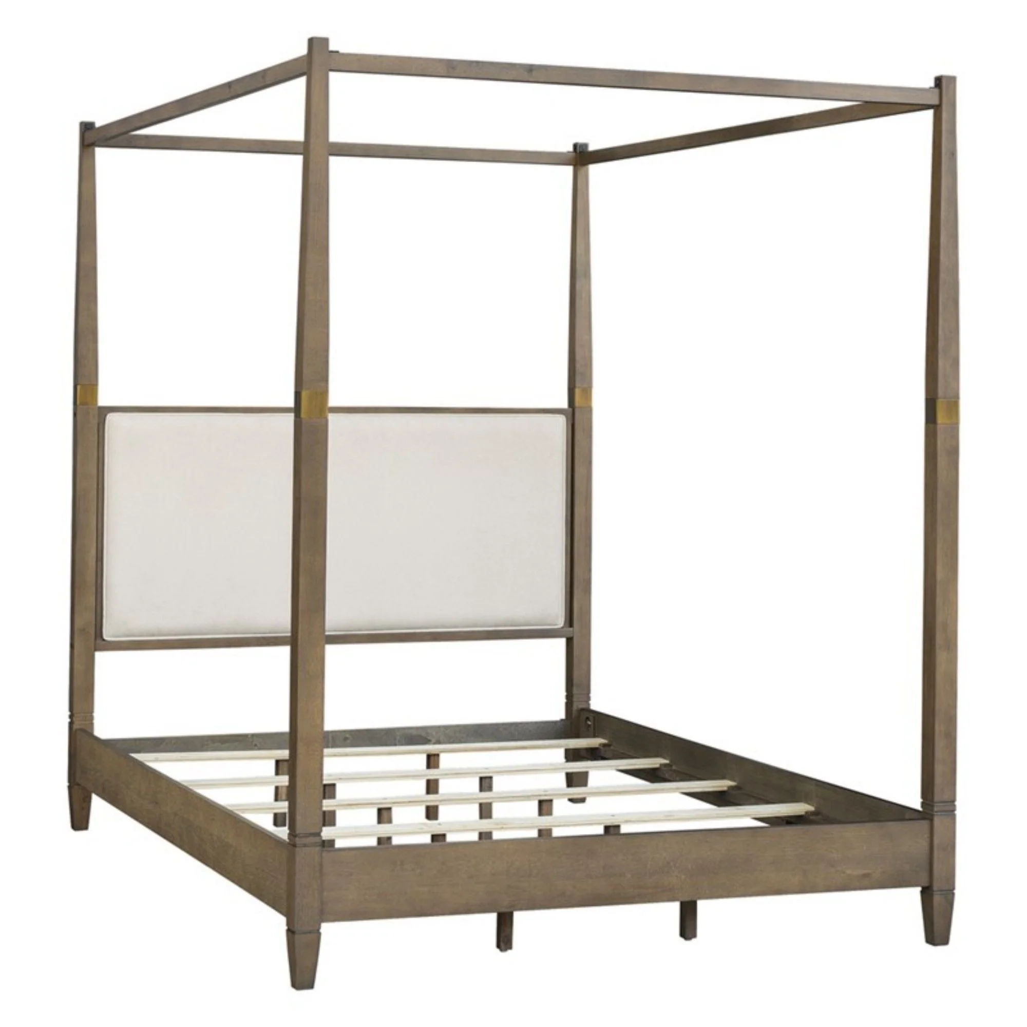 Queen Canopy Bed Frame With Upholstered Headboard - Brown - Image 3