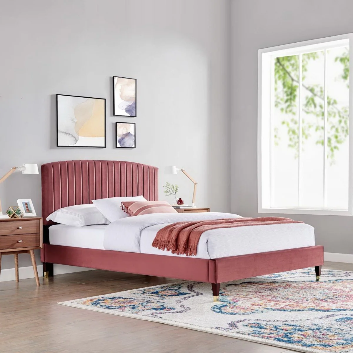 Queen Channel Tufted Performance Velvet Platform Bed - Image 5