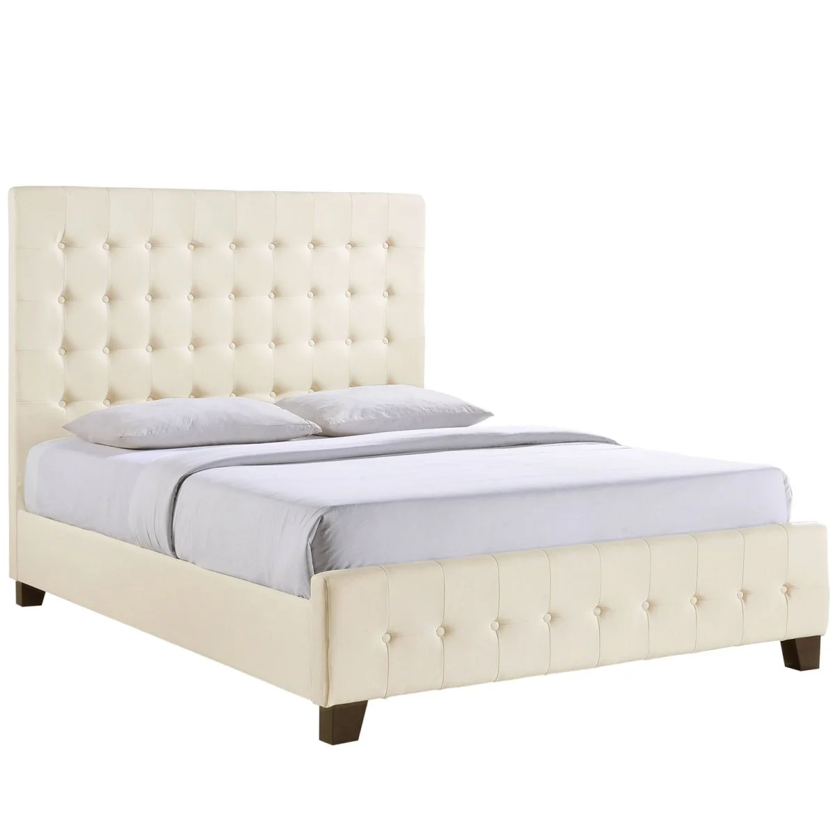Queen Deep Tufted Fabric Upholstered Platform Bed in Ivory