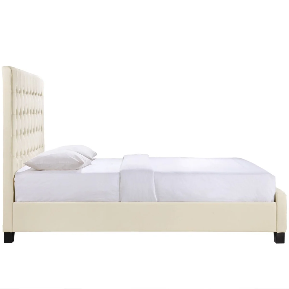 Queen Deep Tufted Fabric Upholstered Platform Bed in Ivory - Image 4