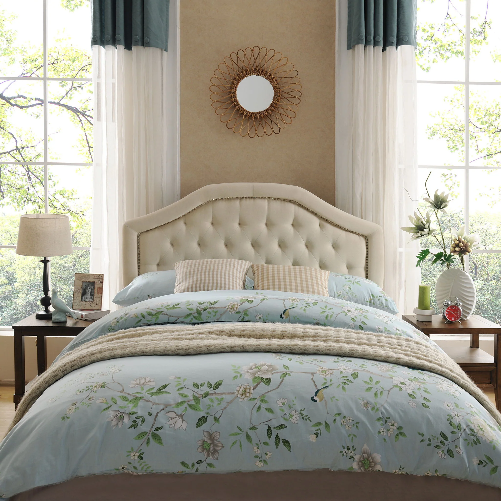 Queen & Full Size Headboard With Diamond Tufting And Nailhead Trim - Beige - Image 3