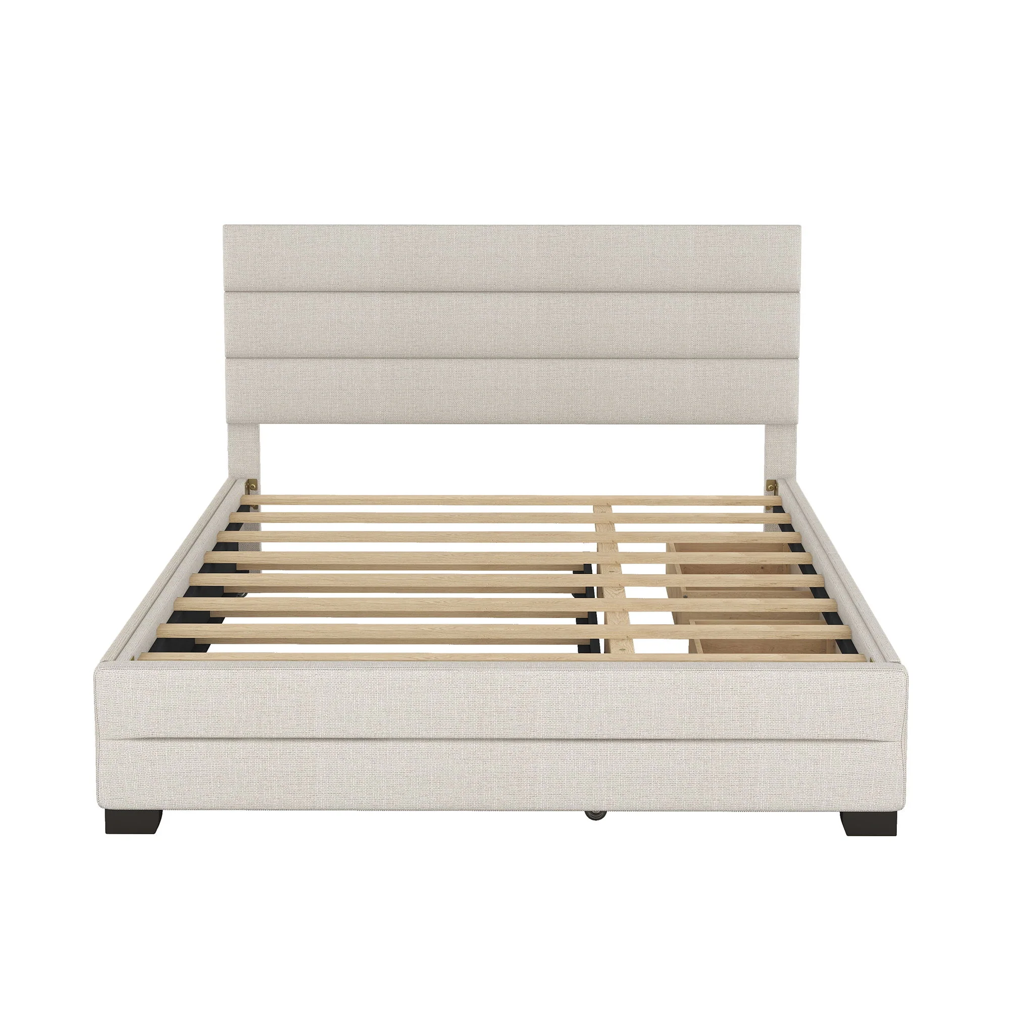 Queen Platform Bed With Twin Trundle And 2 Storage Drawers - Beige - Image 5
