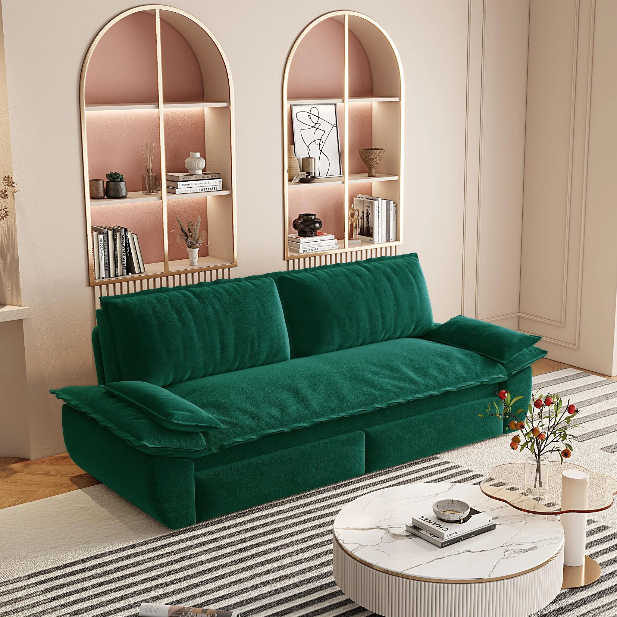 Queen Pull Out 3 In 1 Convertible Sleeper Sofa, Multi-Functional - Image 6