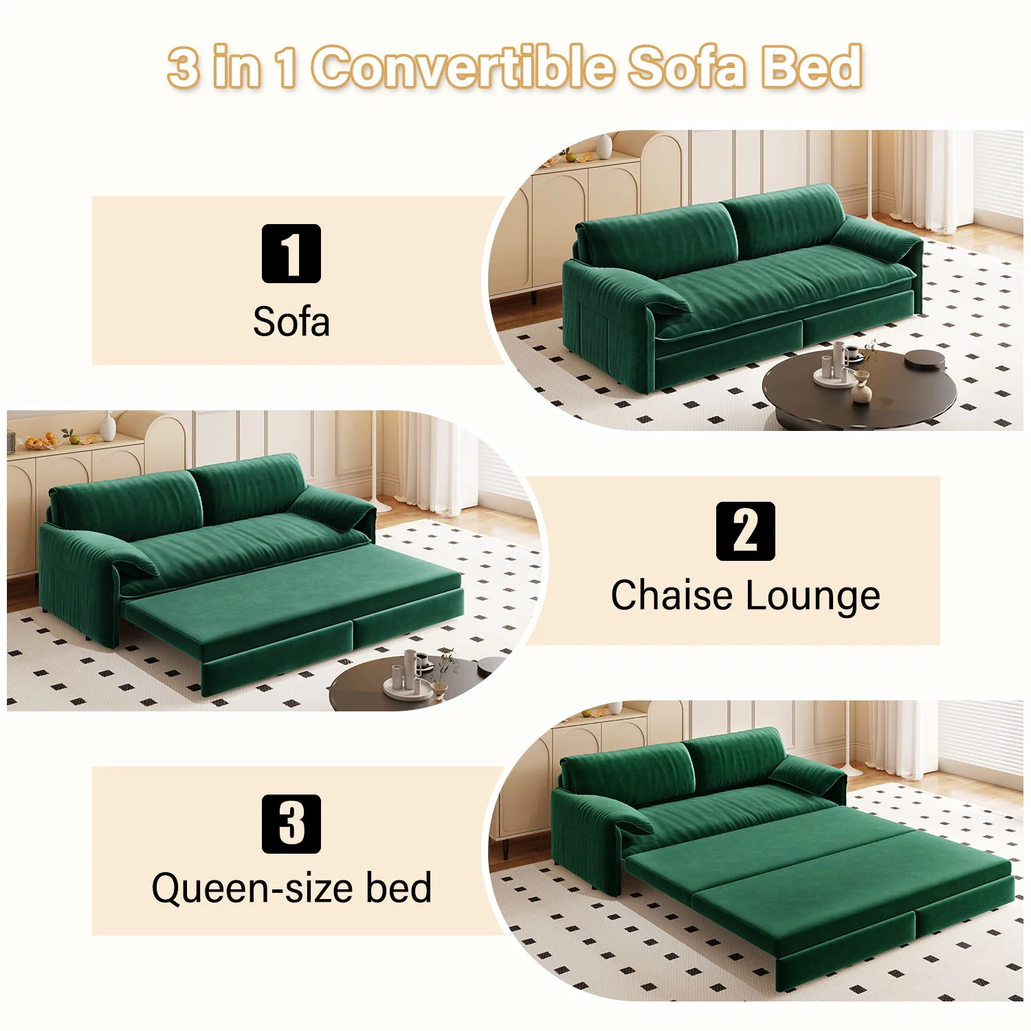 Queen Pull Out 3 In 1 Convertible Sleeper Sofa With Side Storage - Image 7