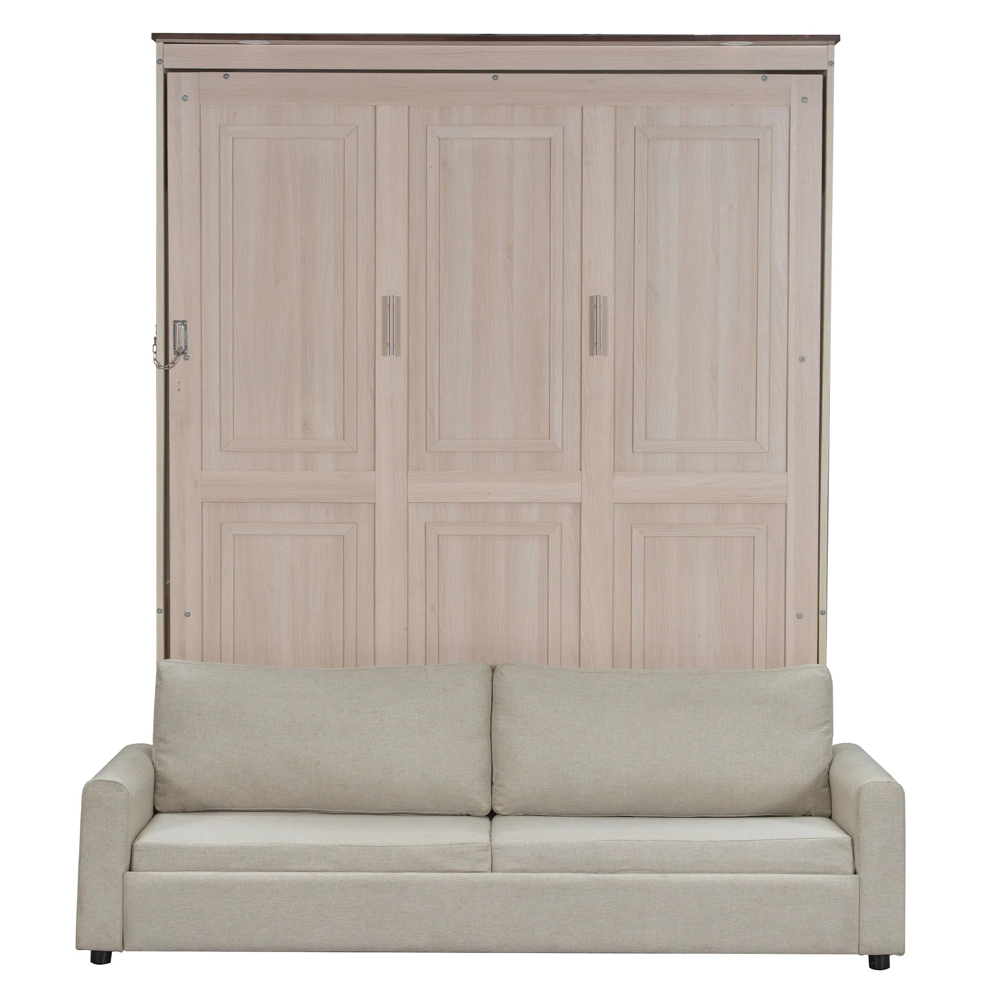 Queen Size Murphy Bed With Sofa And LED - Beige
