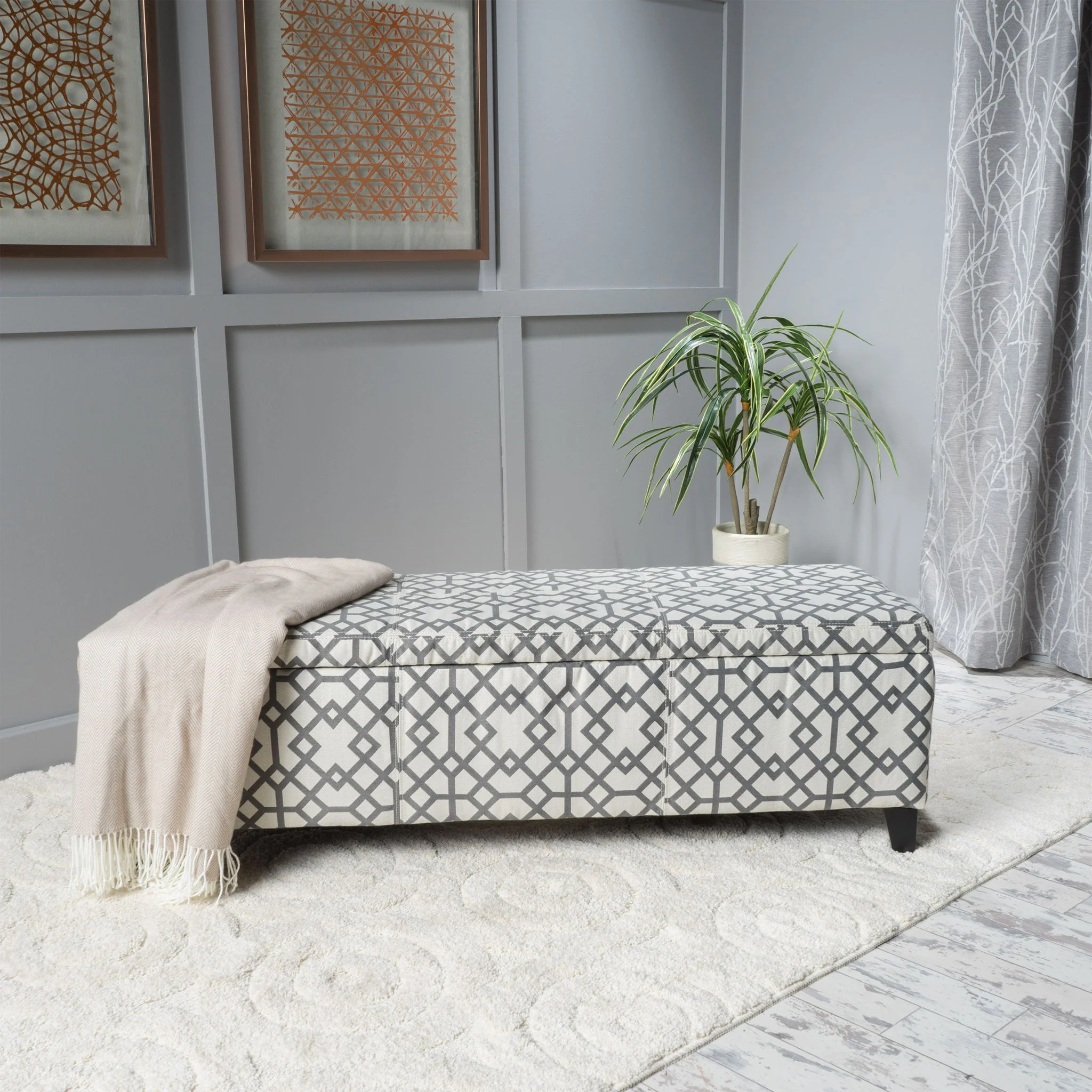 Quotient - Upholstered Storage Ottoman With Tapered Block Feet - Gray / White - Image 9