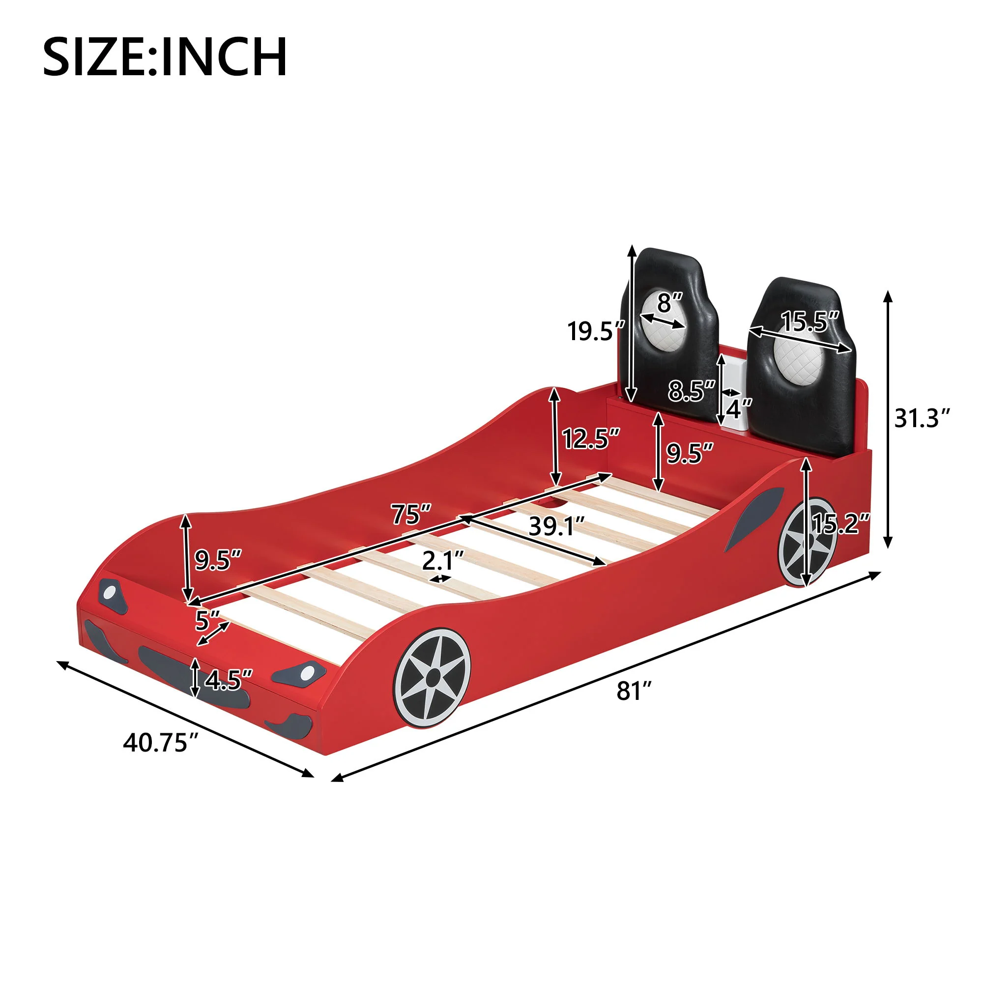 Race Car Shaped Platform Bed With LED And Upholstered Backrest In - Image 15