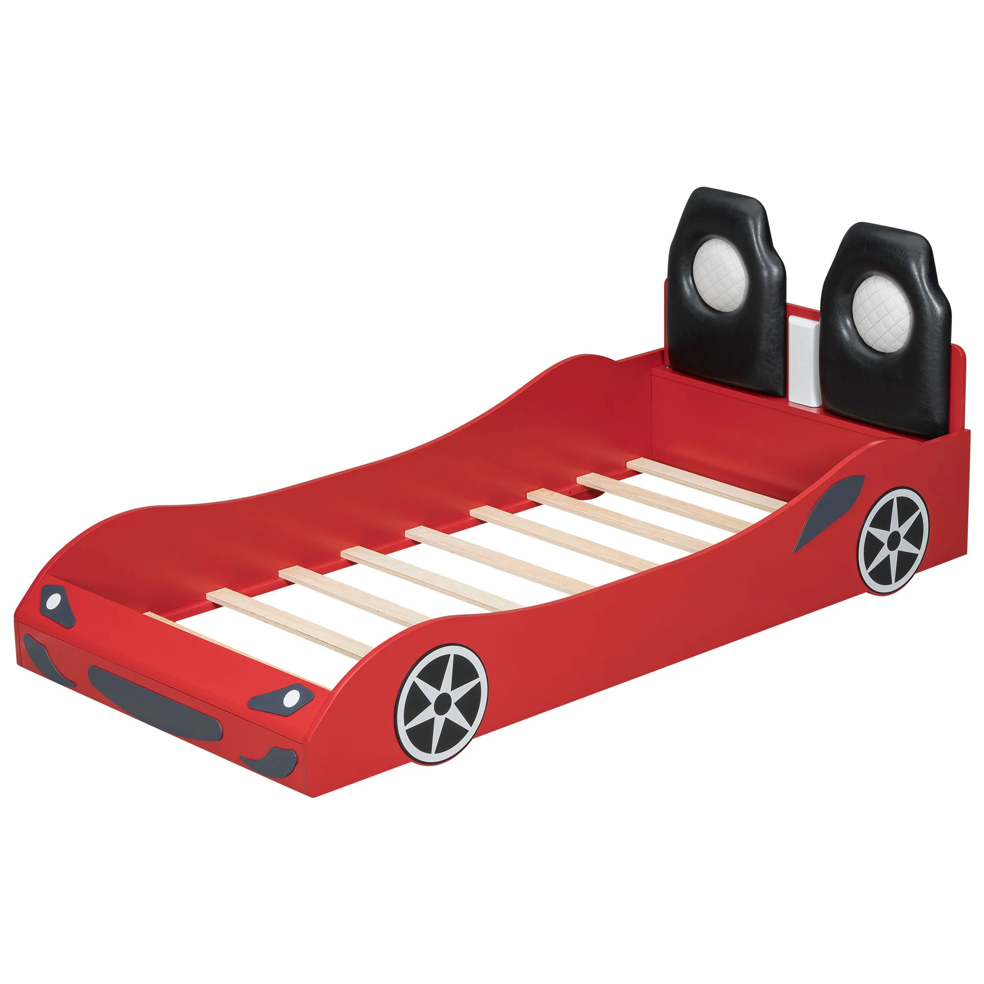 Race Car Shaped Platform Bed With LED And Upholstered Backrest In - Image 22