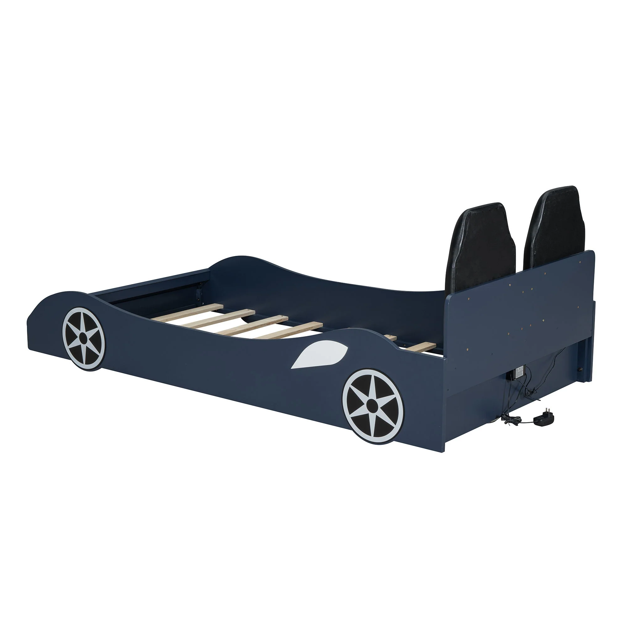 Race Car Shaped Platform Bed With LED And Upholstered Backrest In - Image 5