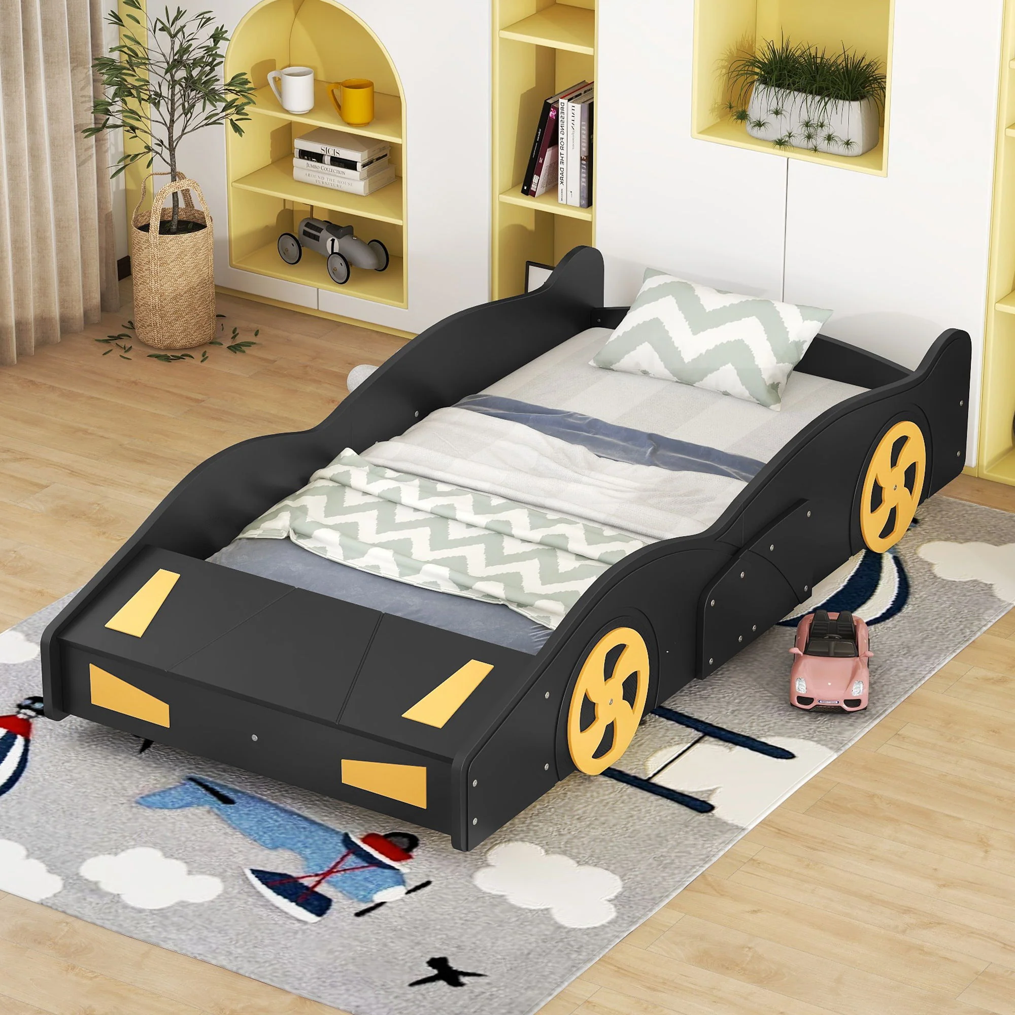 Race Car Shaped Platform Bed With Wheels And Storage - Image 31