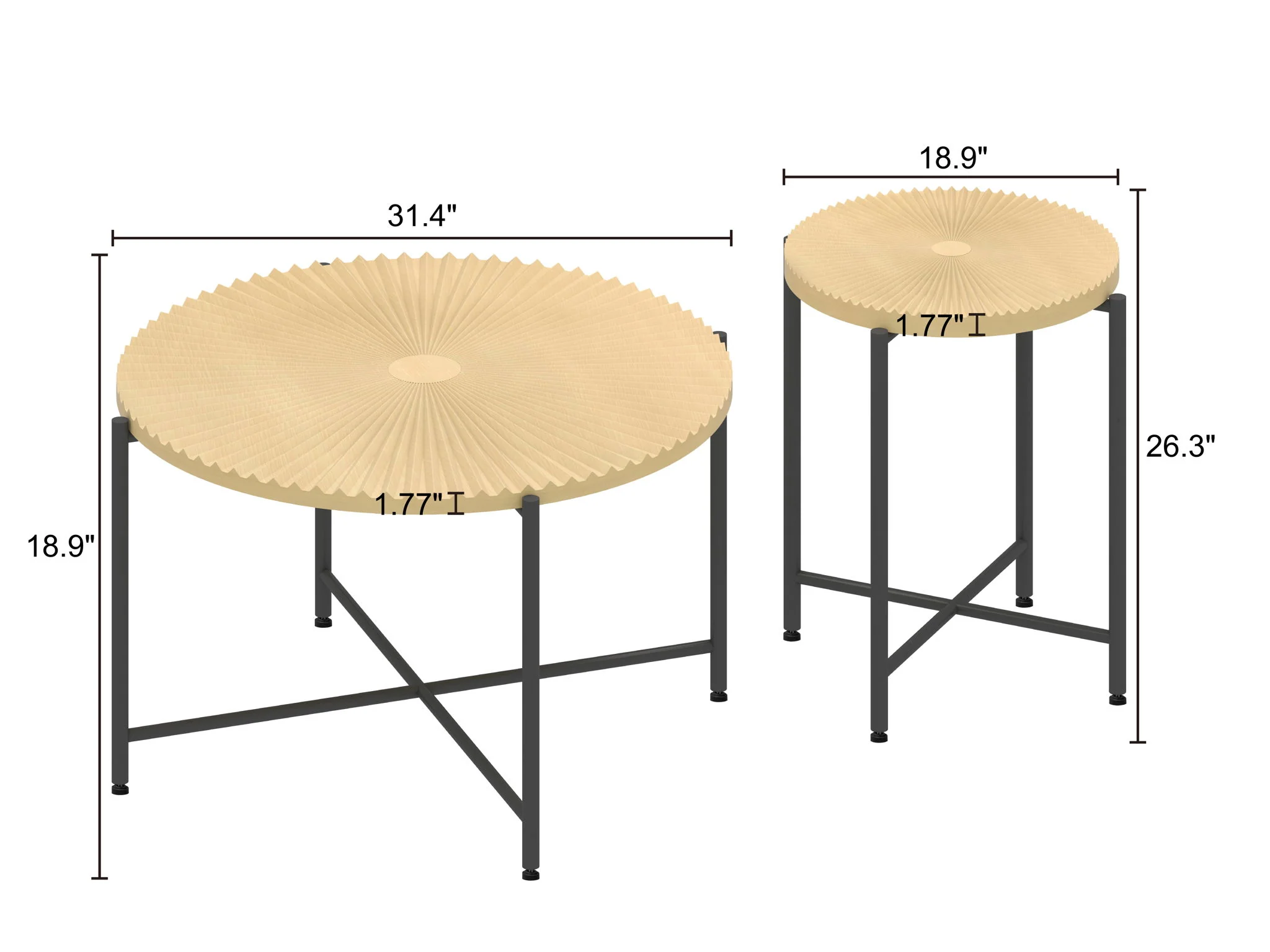 Radial - Pattern Coffee And End Table Set Waterproof Cover, Distressed Cylindrical Design (Set of 2) - Image 20
