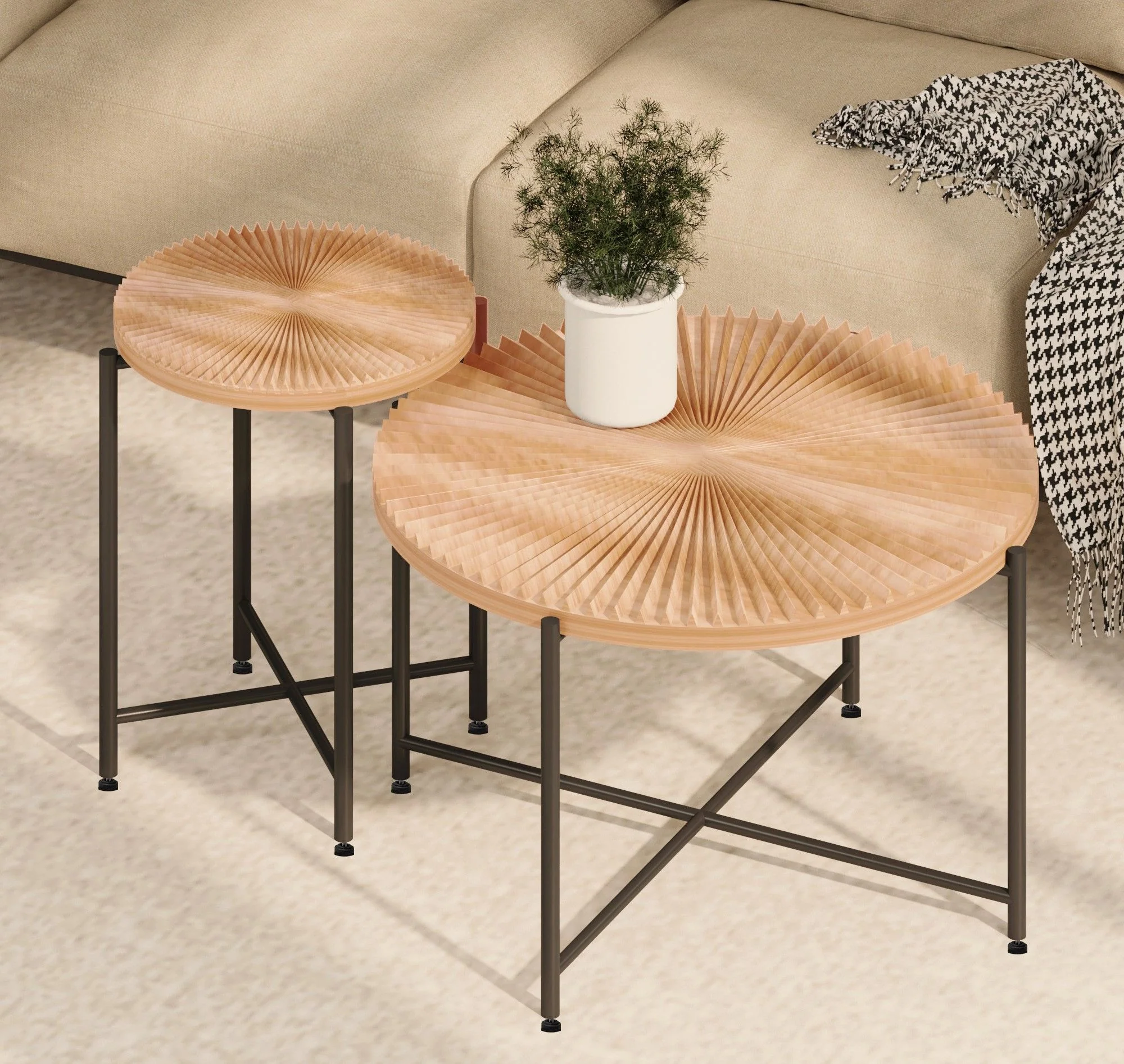 Radial - Pattern Coffee And End Table Set Waterproof Cover, Distressed Cylindrical Design (Set of 2) - Image 25