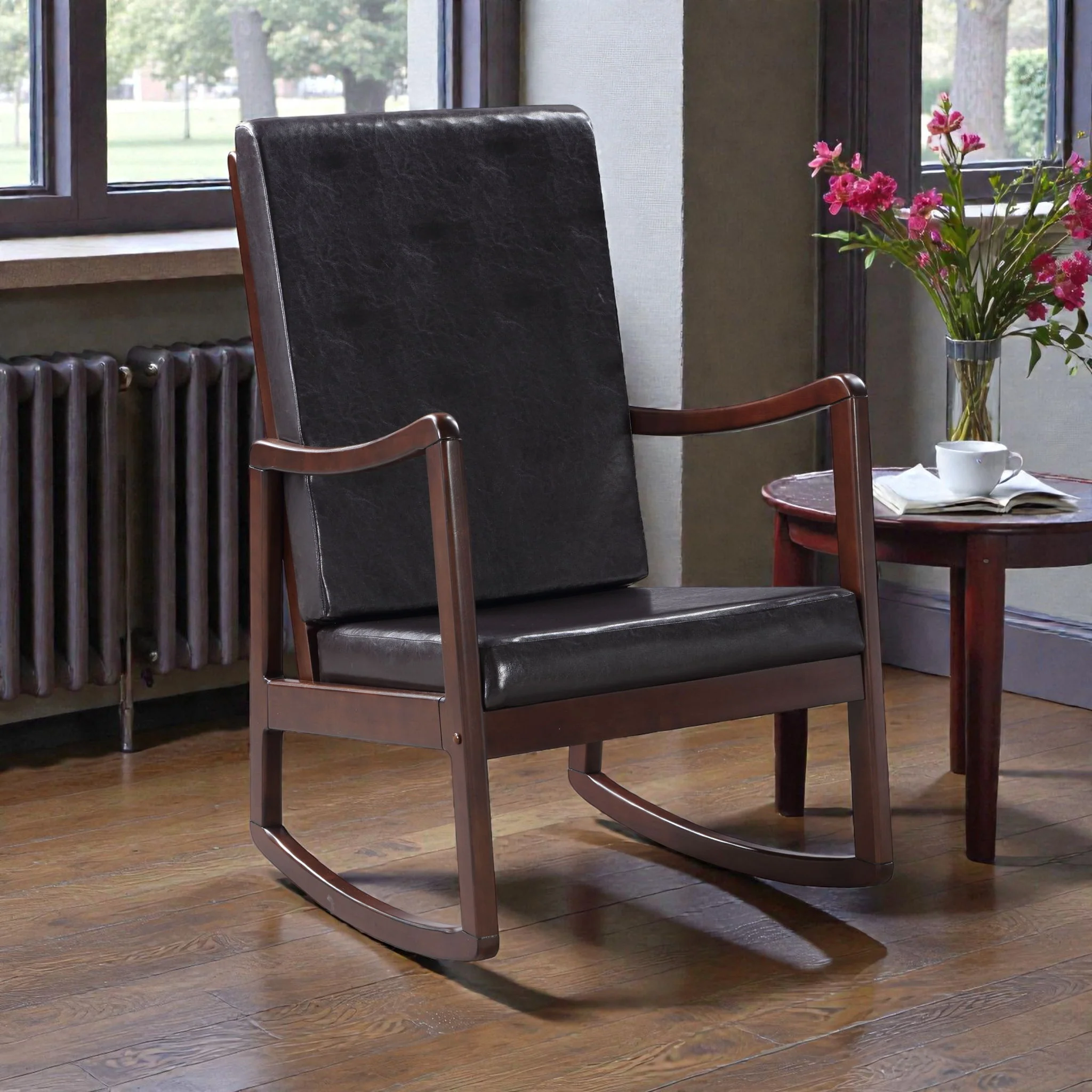 Raina - Synthenic Leather Rocking Chair - Espresso - Image 7