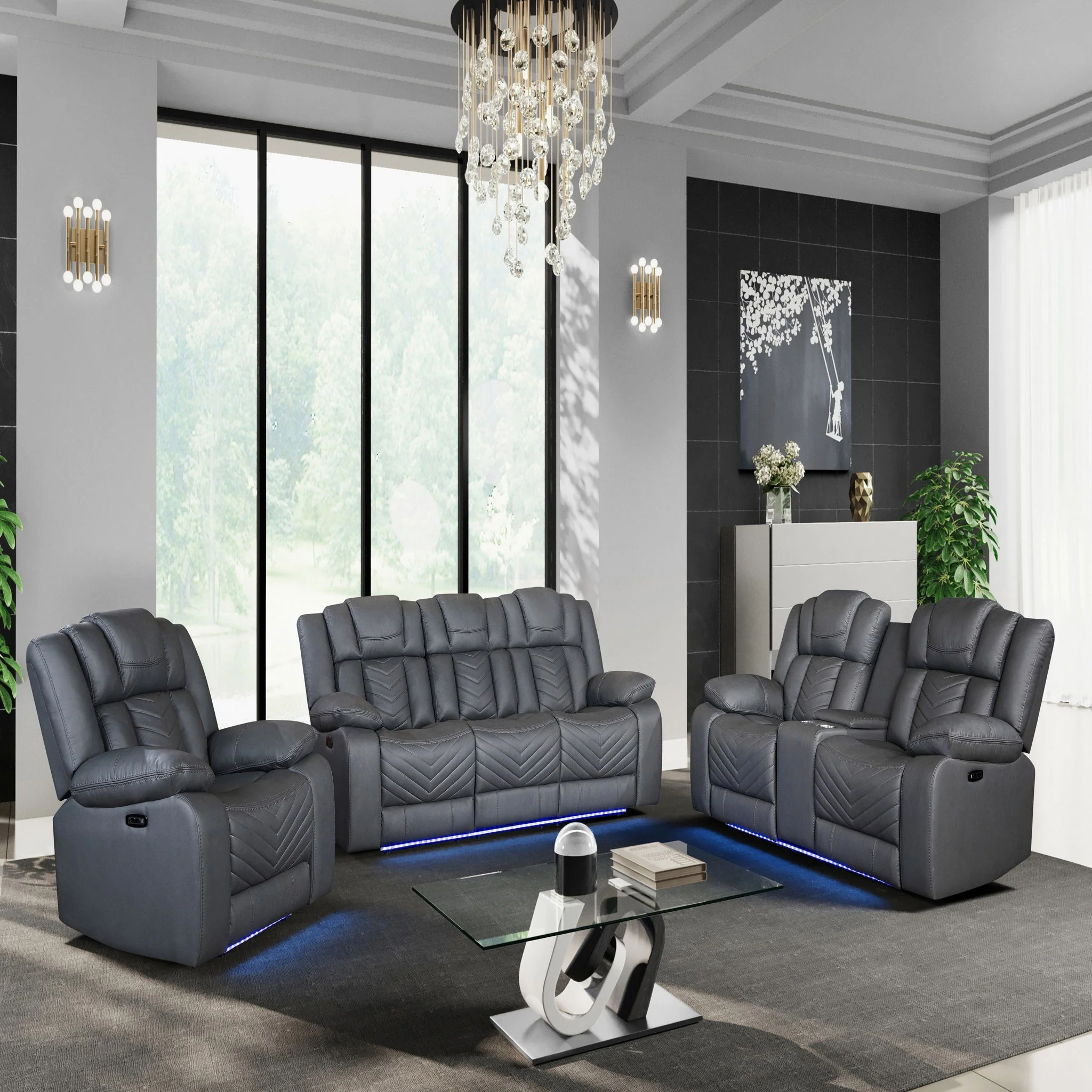 Raize - Power Recliner With LED Functionality - Gray - Image 4