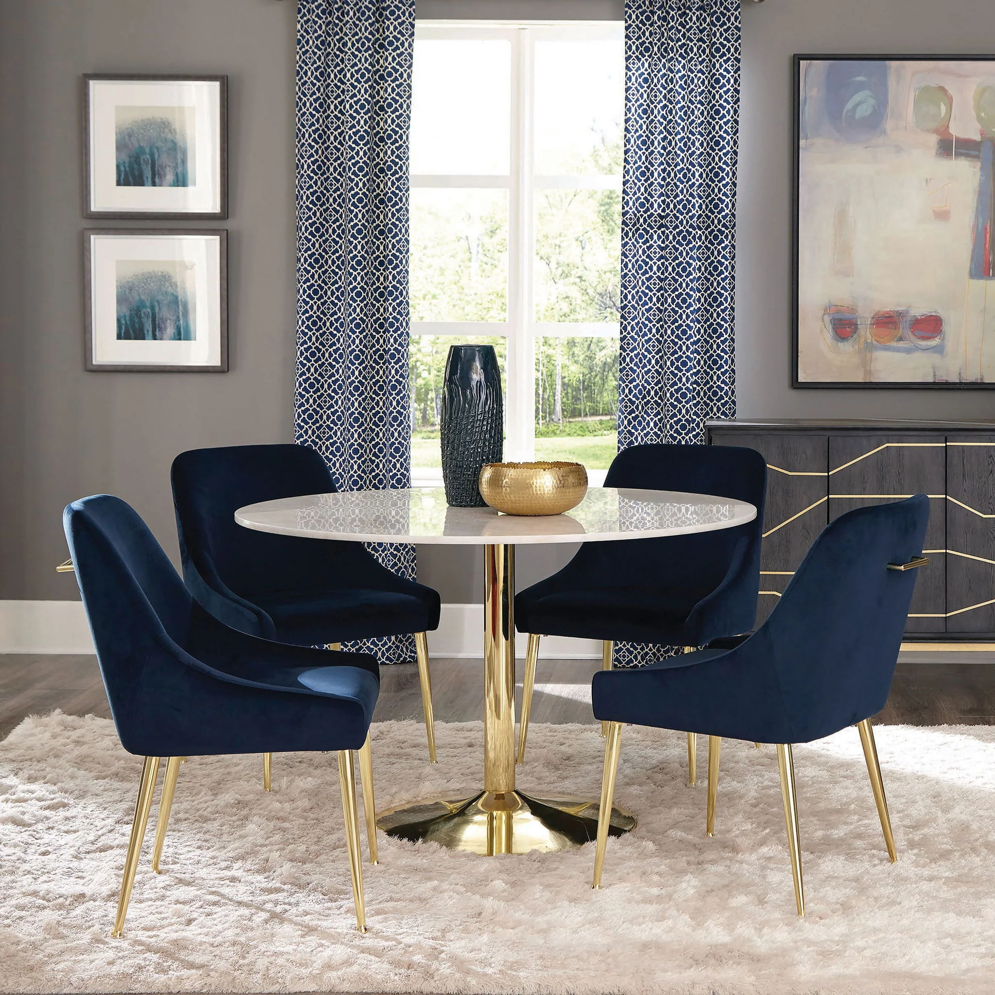 Raleigh - Pedestal Dining Table - White Marble - Image 2