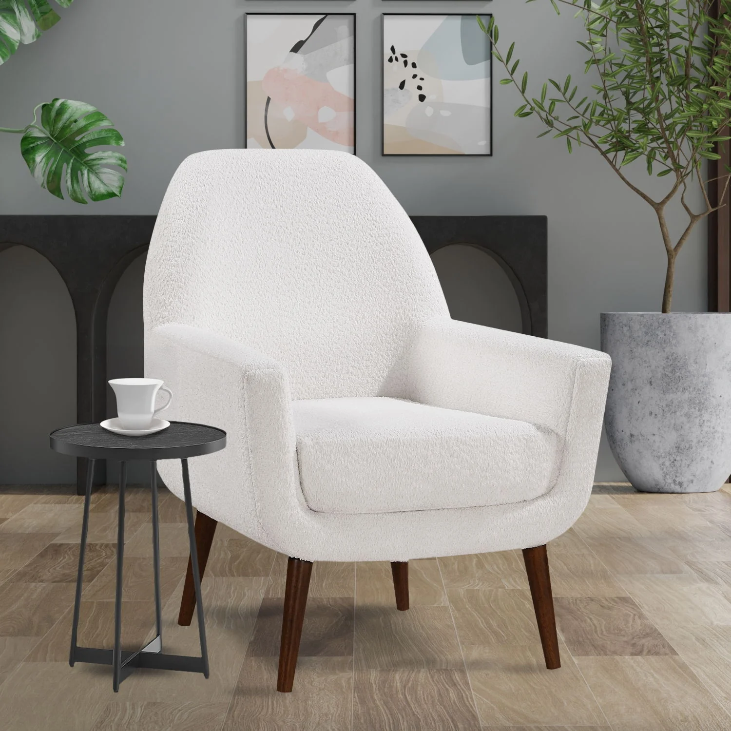 Ranlo - Round Accent Table With Geometric Legs - Black - Image 2