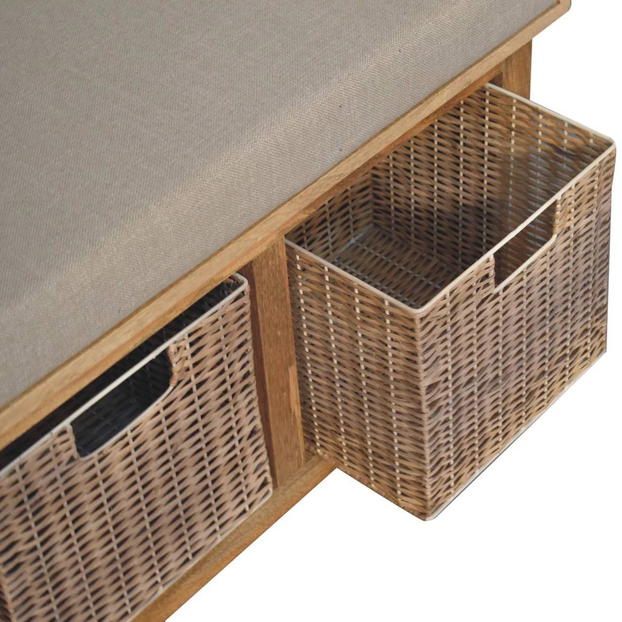 Rattan Basket Linen Bench - Brown - Image 2