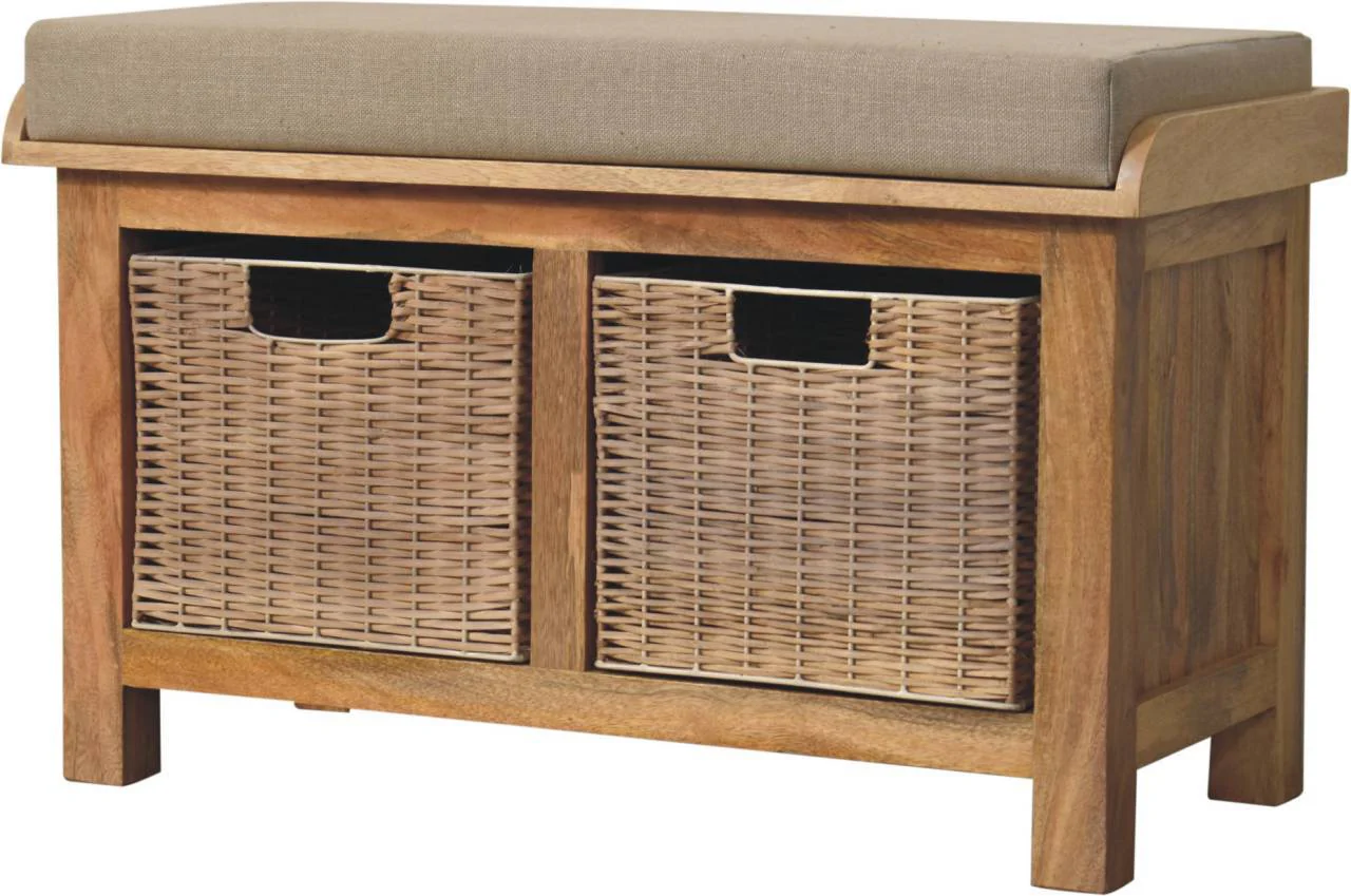 Rattan Basket Linen Bench - Brown - Image 7