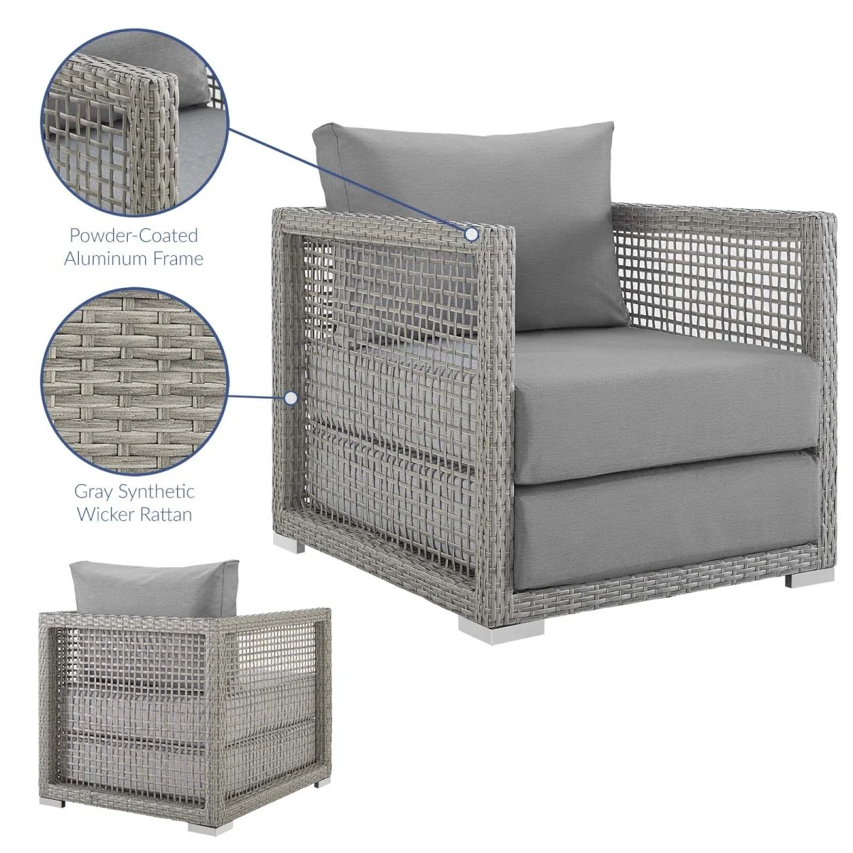 Rattan Outdoor Patio Armchair for Garden, Deck and Porch Seating, Woven Design - Image 17