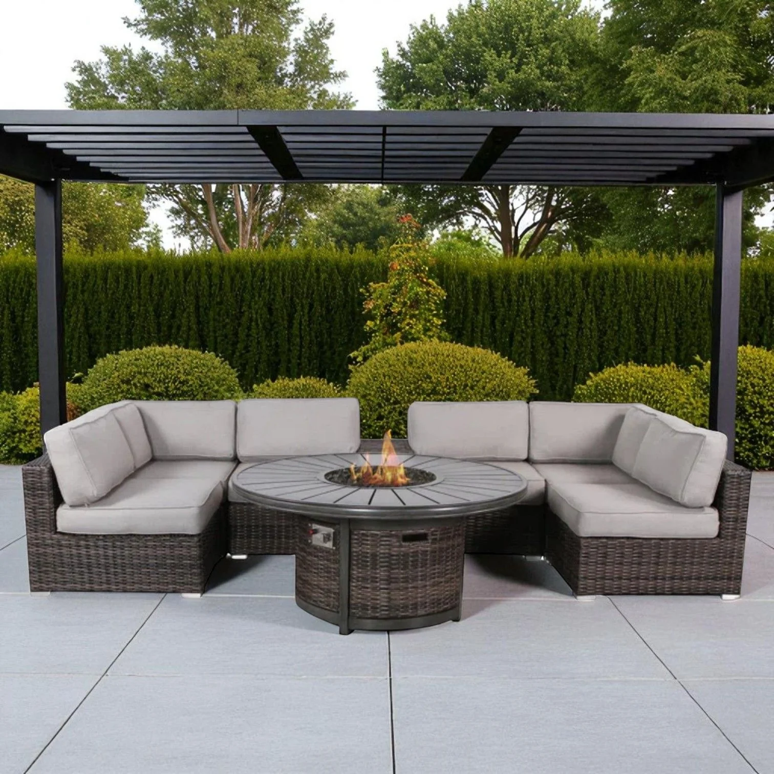 Rattan Patio Set With Comfortable Cushions And Fire Pit - Image 16