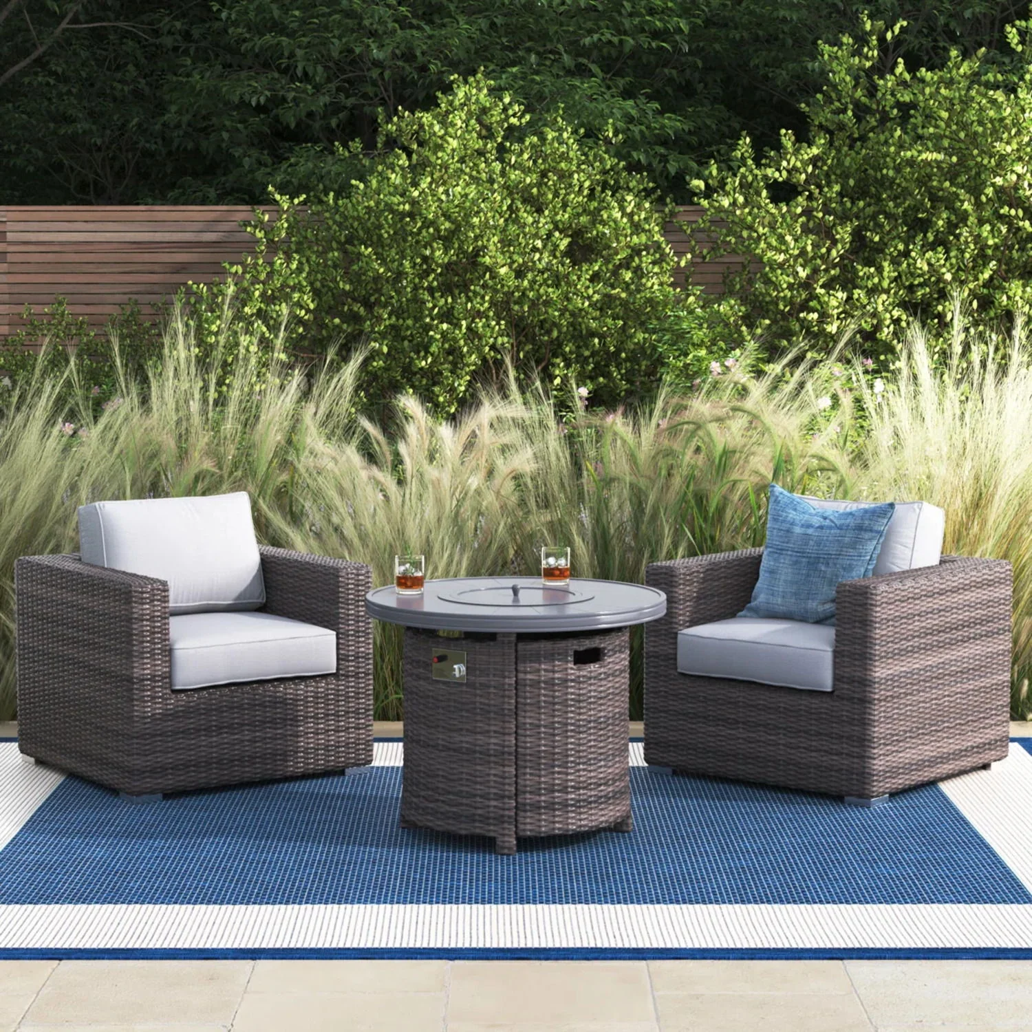 Rattan Patio Set With Comfortable Cushions And Fire Pit - Image 5