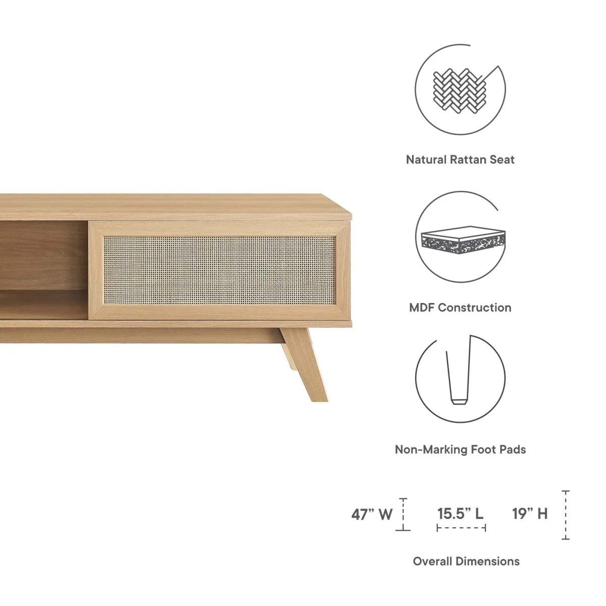 Rattan Sliding Door TV Stand 47 Inch - Image 4