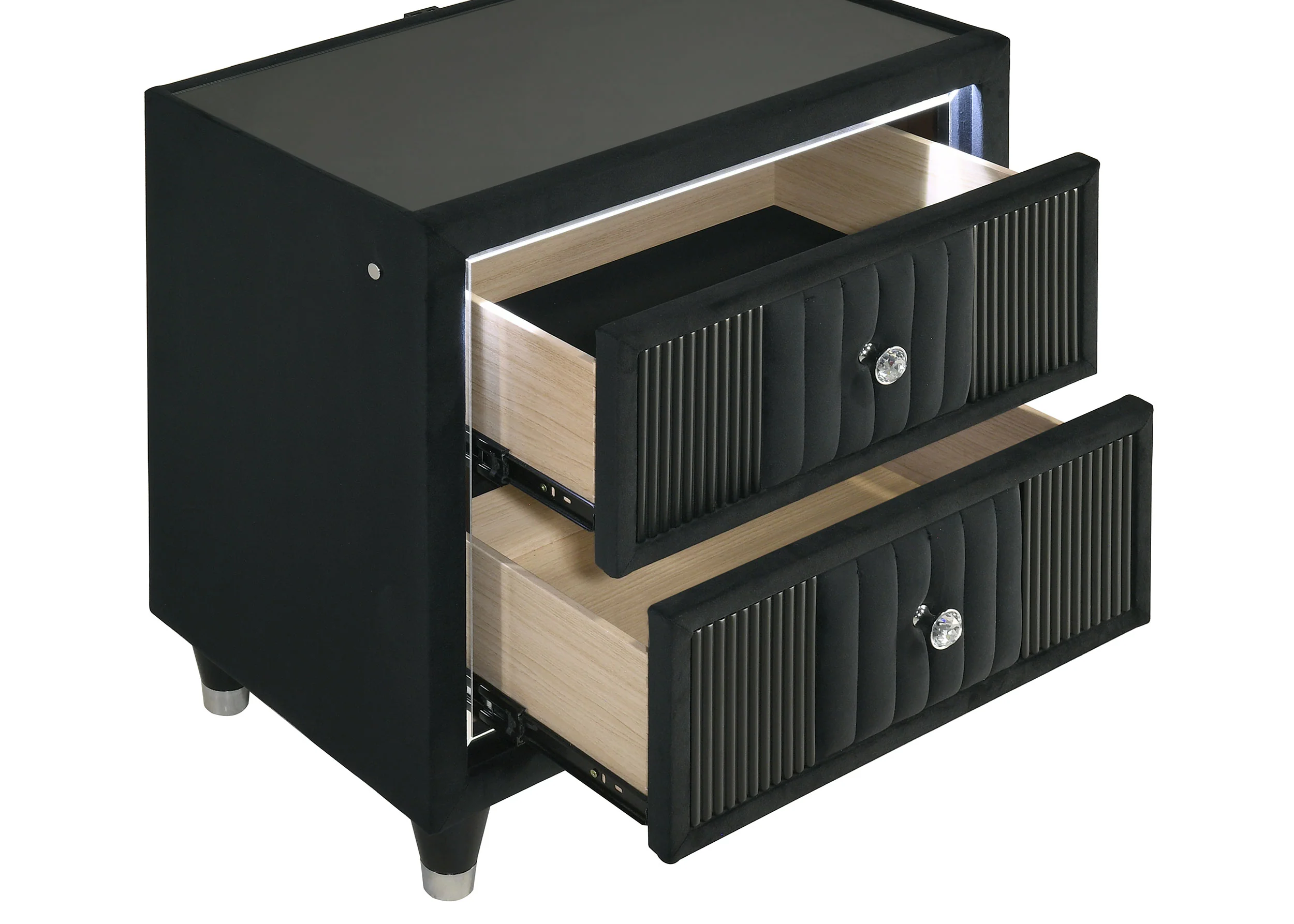 Ravenne 2-Drawer Black Velvet LED Nightstand with USB - Image 10