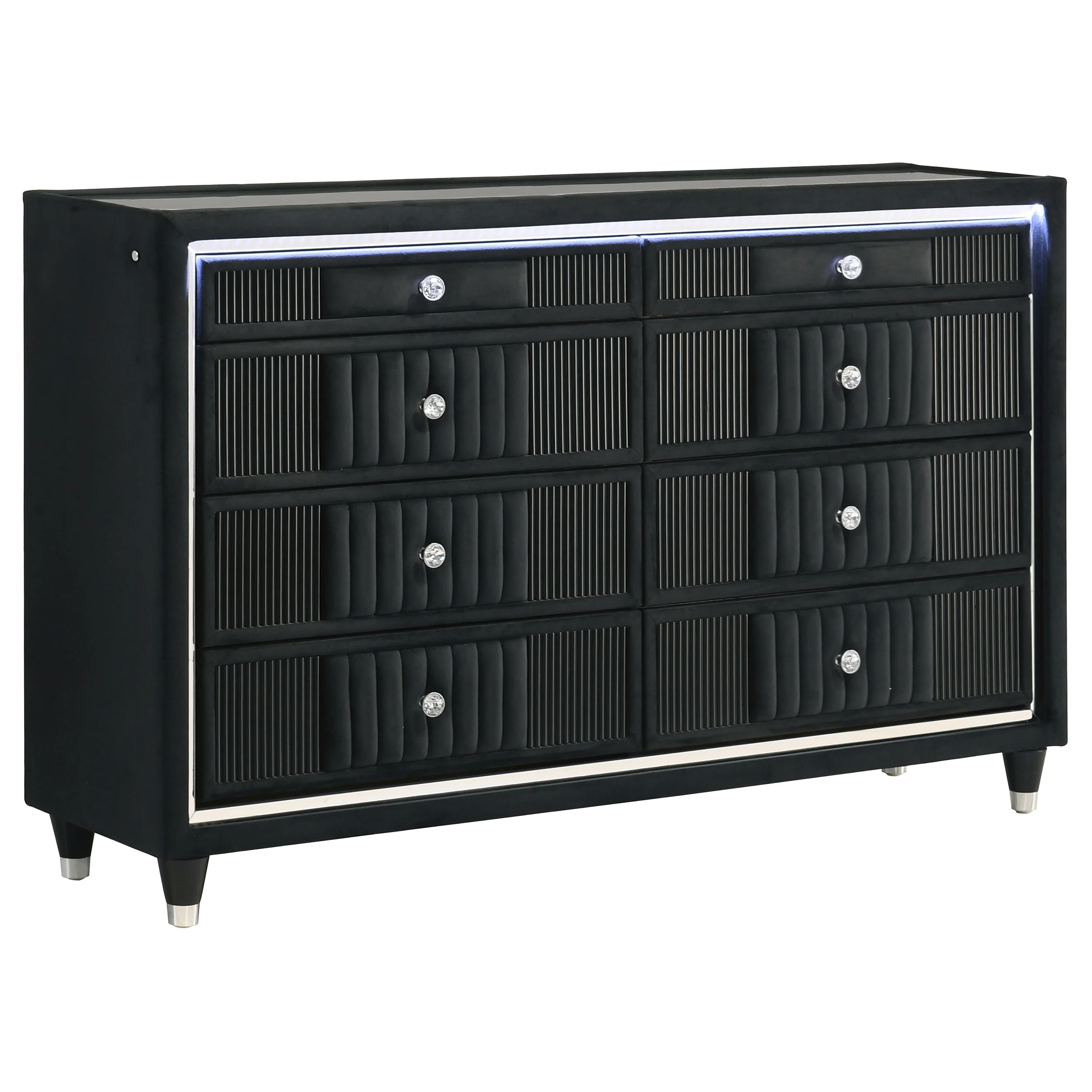 Ravenne 8-Drawer Black Velvet LED Dresser Cabinet