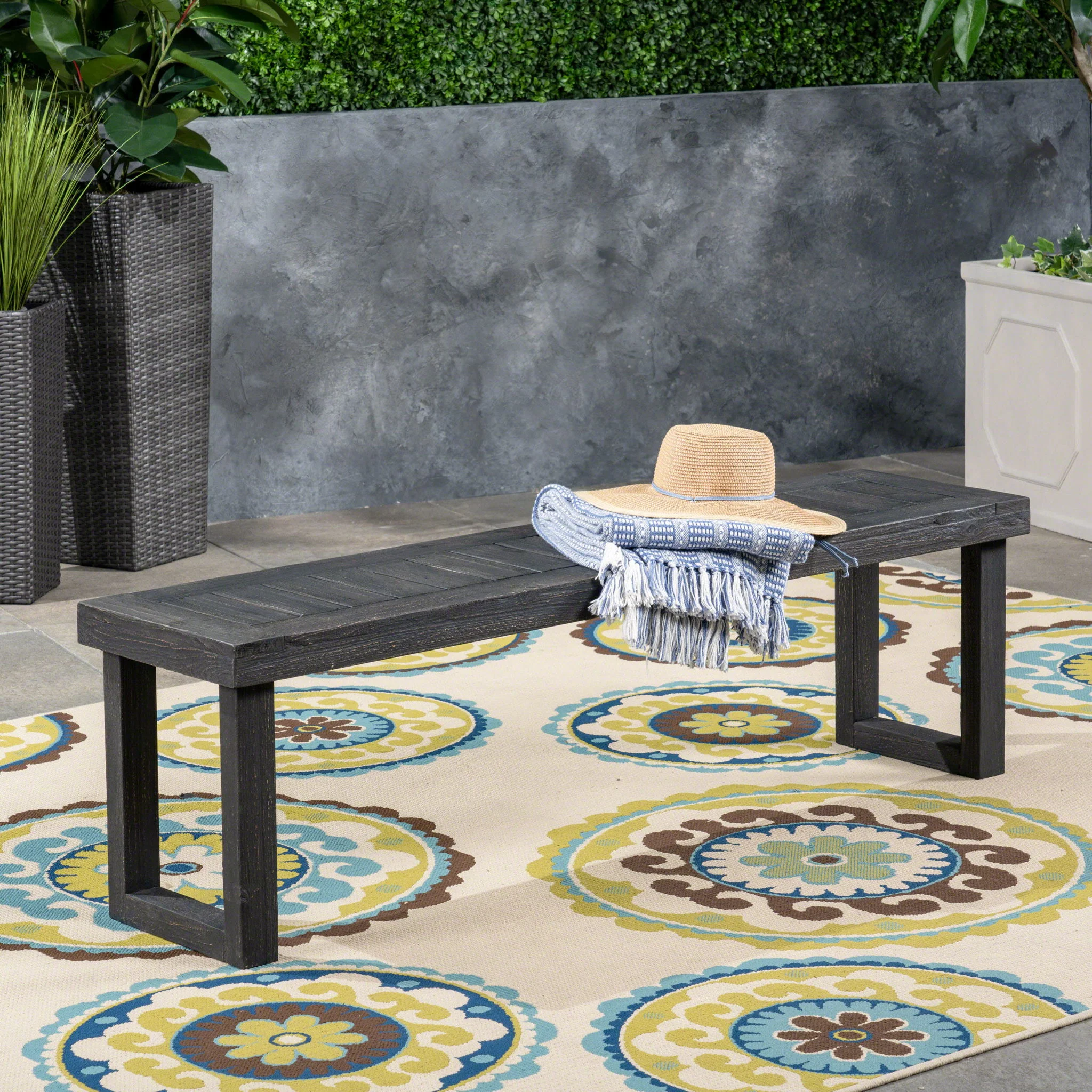 Realm - Outdoor Bench With Slat Panel Top And Base - Dark Gray - Image 4