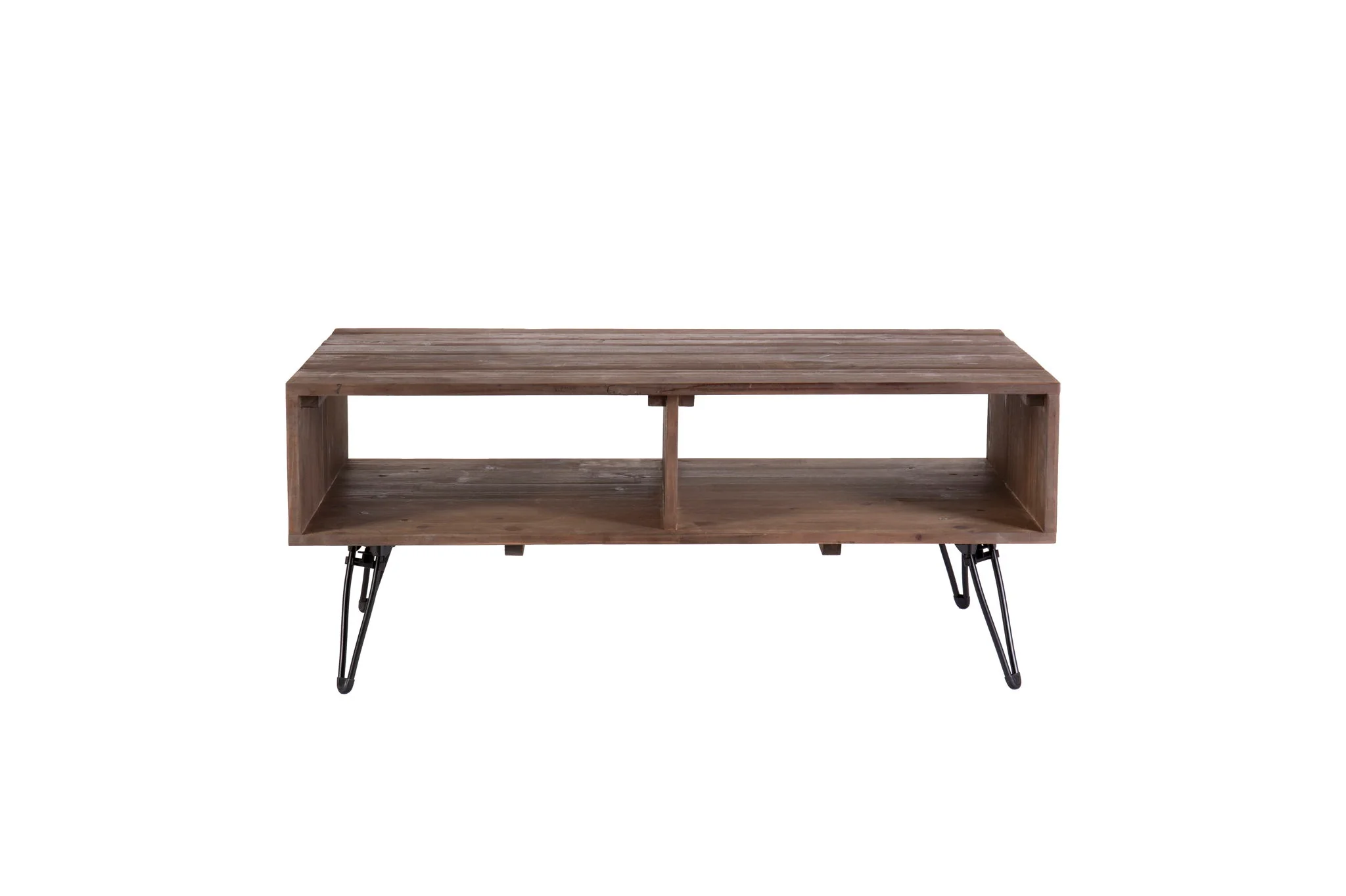 Reclaimed Wood Cocktail Table With Open Storage For Living Room, Metal Legs, Foldable - Black / Natural - Image 2