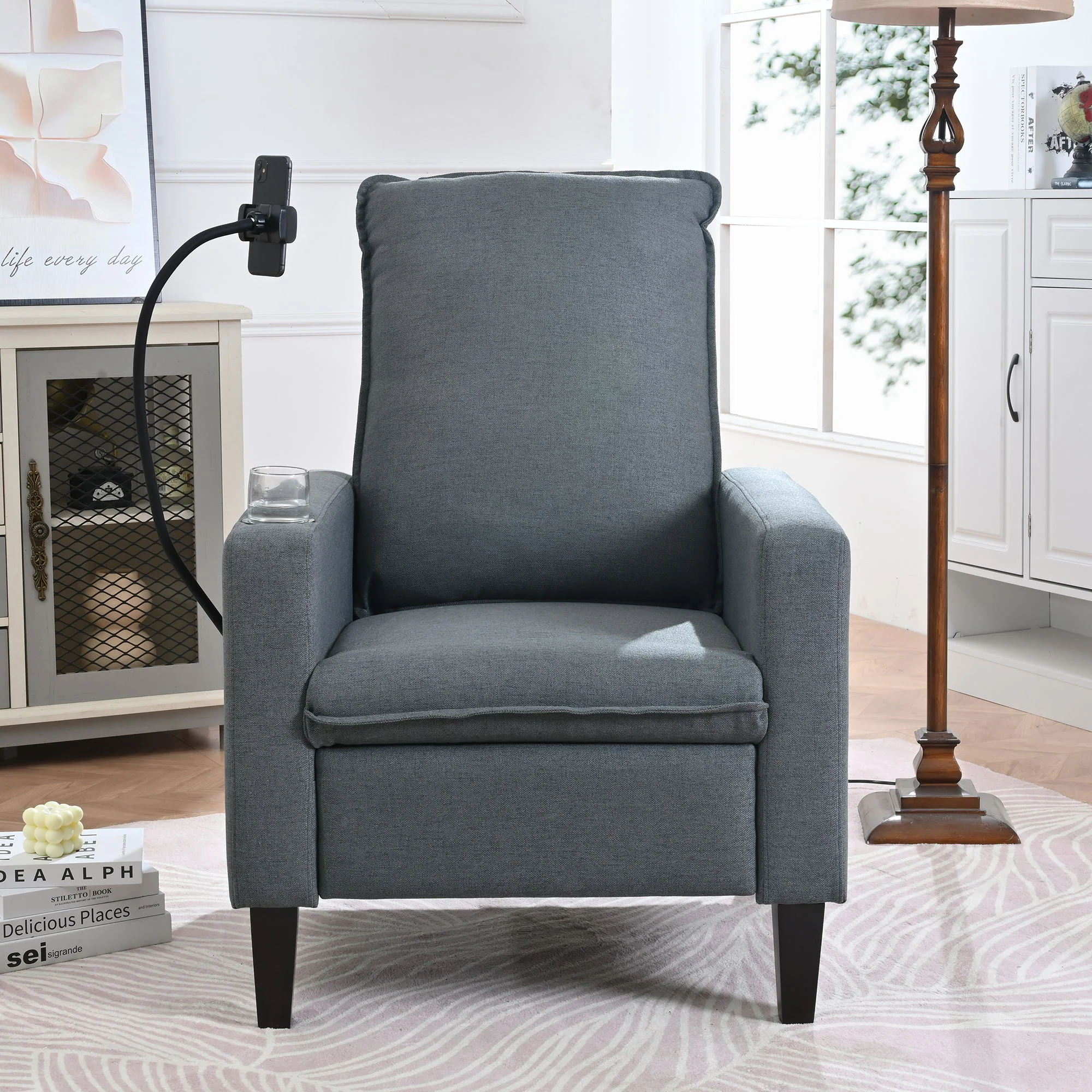Recliner Chairs For Adults, Adjustable Recliner Sofa With Mobile Phone Holder & Cup Holder, Modern Reclining Chairs Fabric Push Back Recliner Chairs For Living Room, Bedroom - Image 12