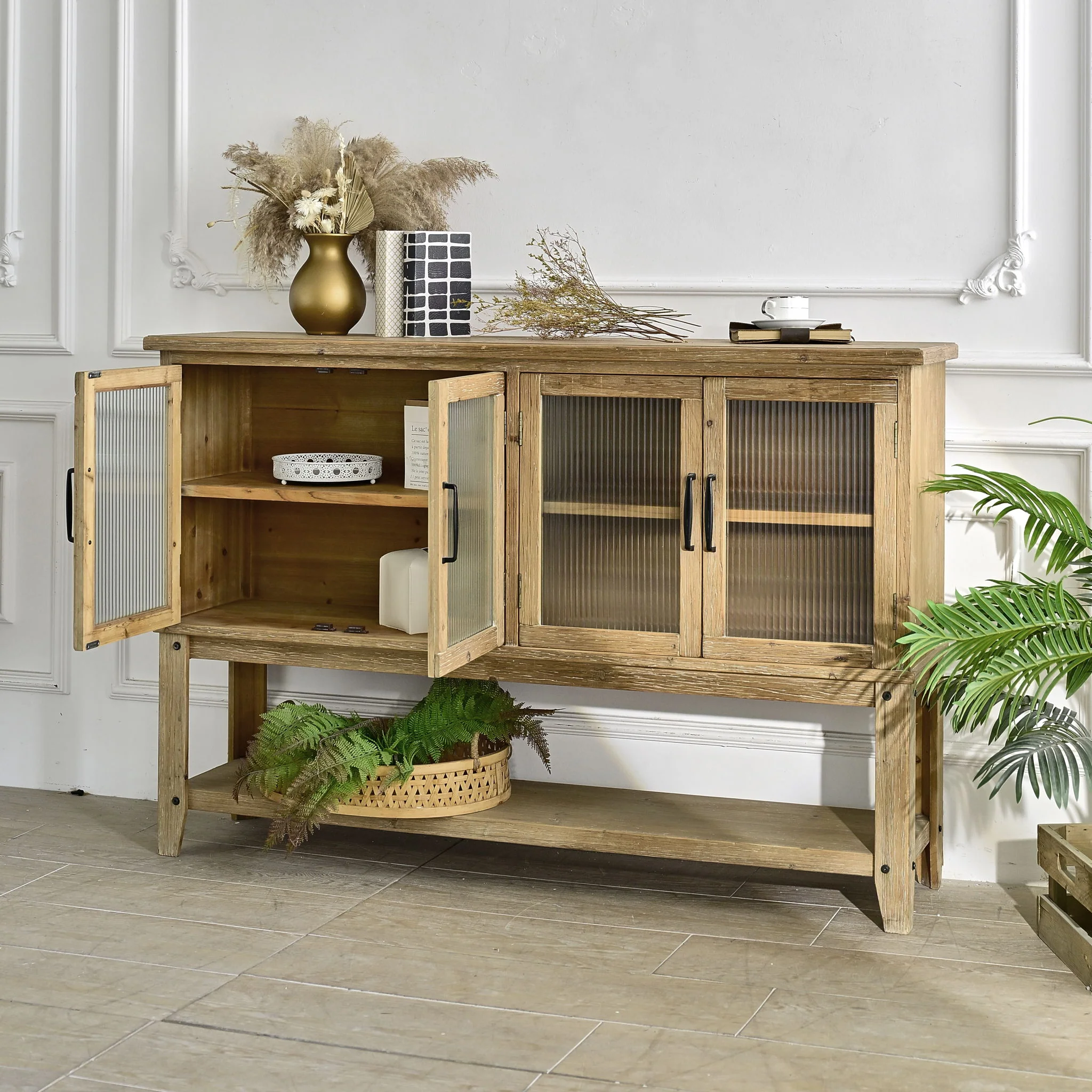 Rectangle Accent Sideboard Cabinet With Storage Shelf, Cabinet For Kitchen - Natural Wood - Image 3