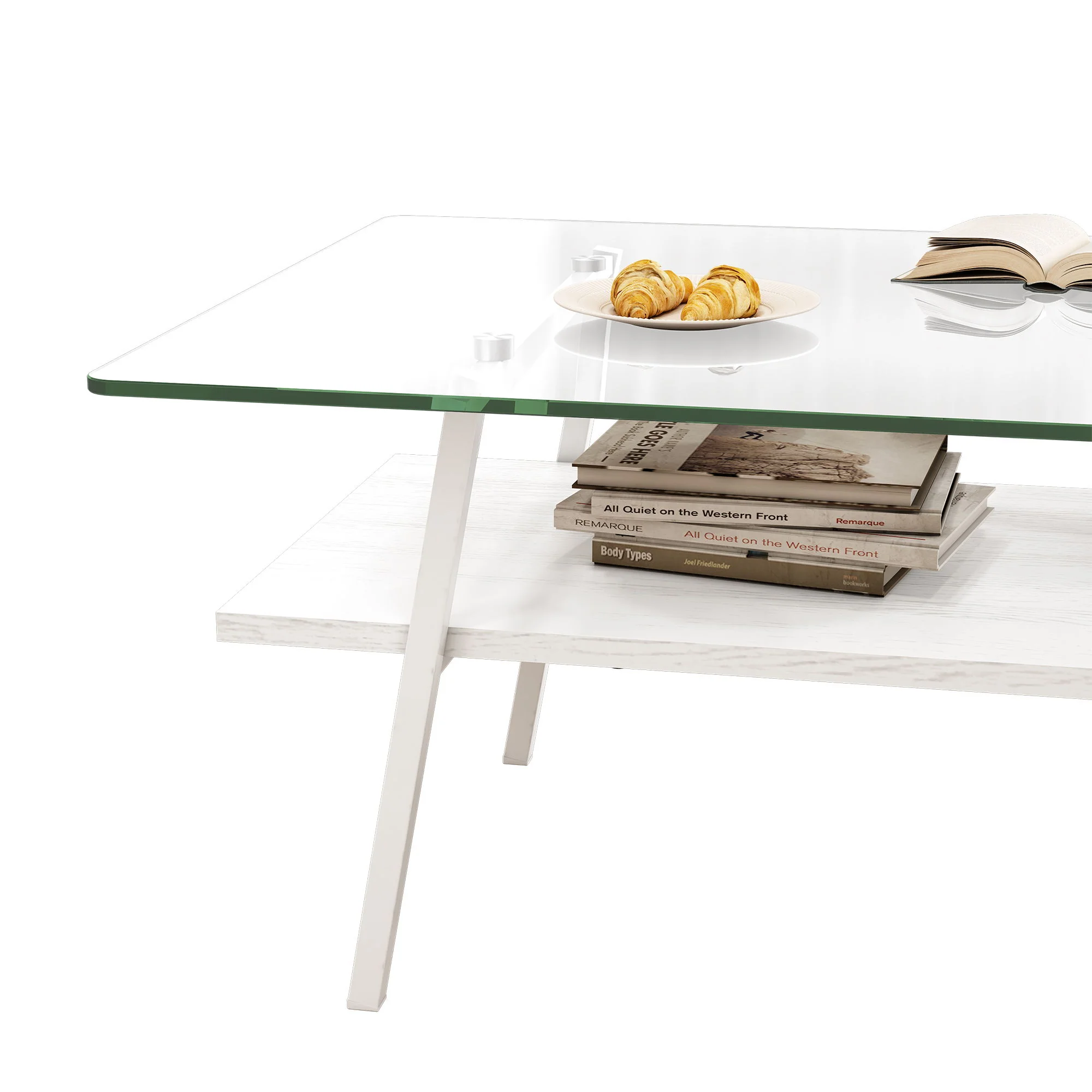 Rectangle Coffee Table, Tempered Glass Tabletop With Metal Legs, Modern Table For Living Room - Image 14
